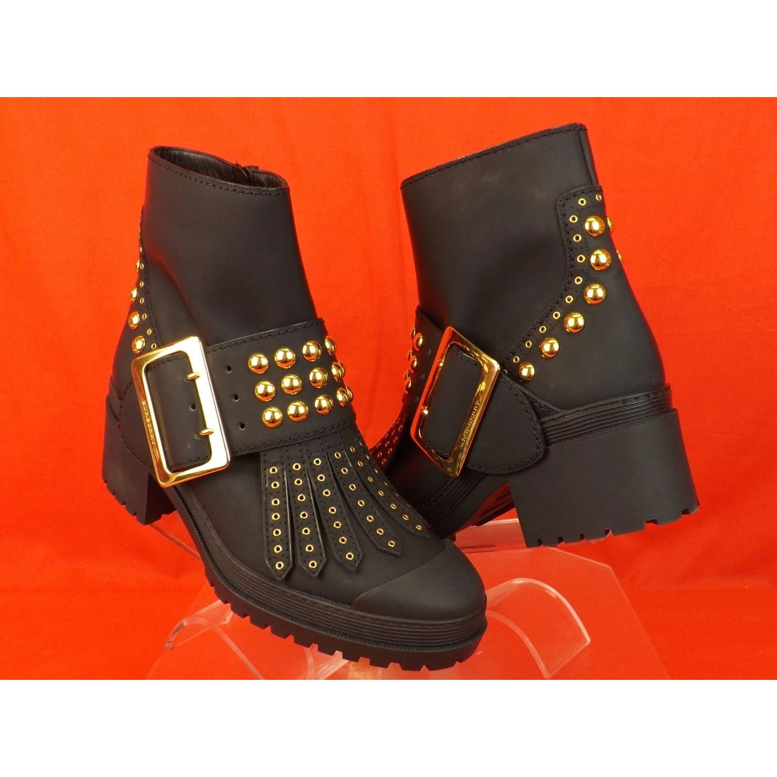 Burberry BURBERRY WHITCHES BLACK LEATHER BIKER FRINGE BELTED BOOTS 35 Size US 5 / IT 35 - 6 Thumbnail