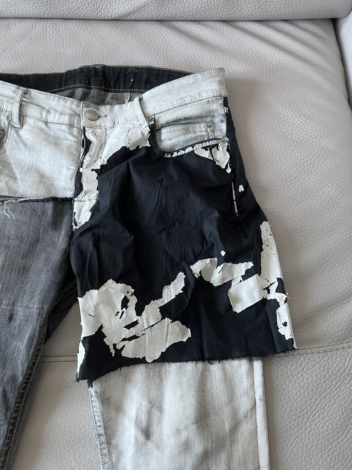 Rick Owens White Wax Tyrone Collage Jeans