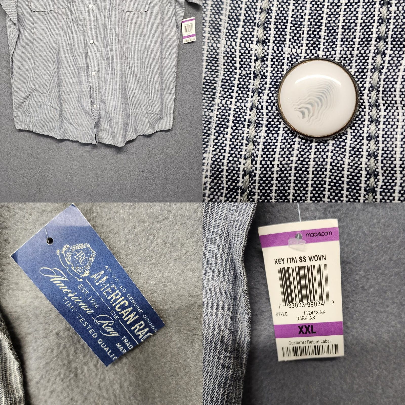 Vintage VINTAGE American Rag Shirt Mens 2XL Short Sleeve Pearl Snap Blue Woven 100% Cotton NEW Size US XXL / EU 58 / 5 - 8 Thumbnail