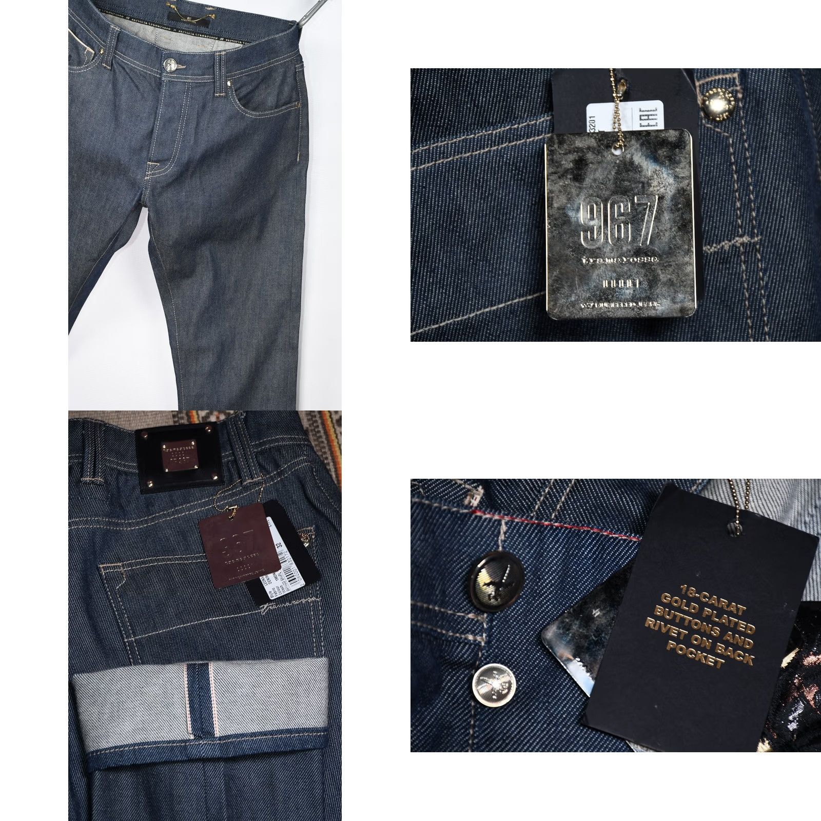 Vintage Tramarossa Leonardo Jeans Selvedge 18 Carat Gold Plated Button Back Pocket 32 Blue Denim Mens Jeans 32 Size US 32 / EU 48 - 9 Thumbnail