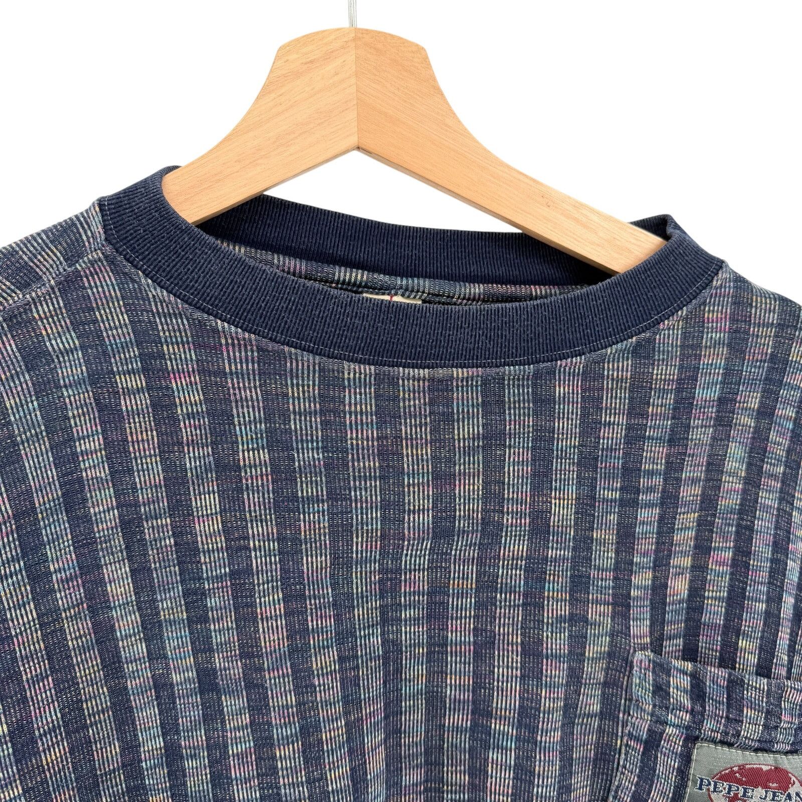 Pepe Jeans Vintage 90s Blue 100% Cotton Rainbow Striped Pocket Shirt Size US L / EU 52-54 / 3 - 2 Thumbnail