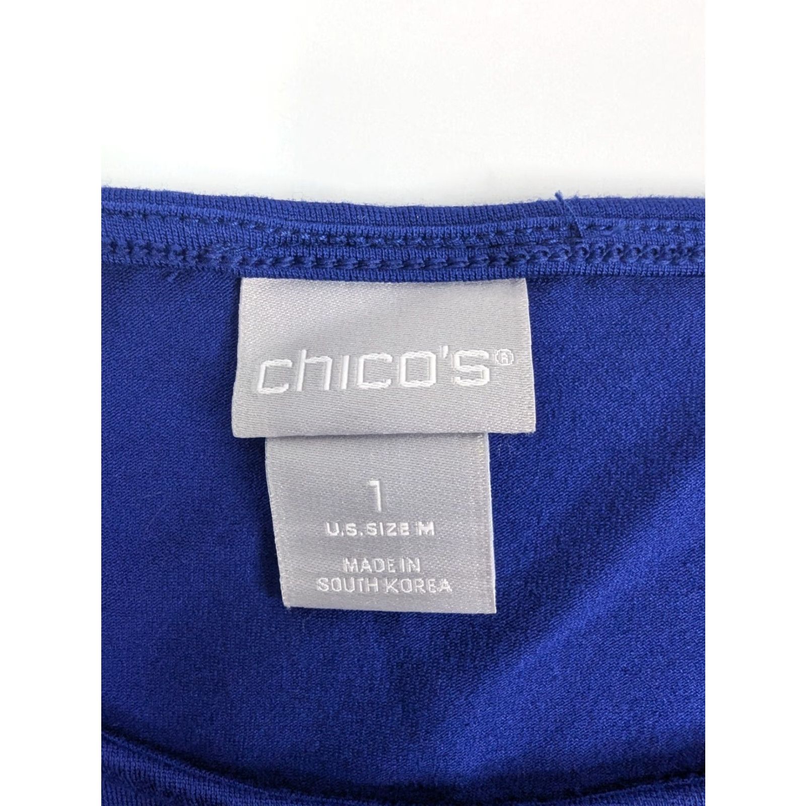 Vintage Chico's Shirt Tunic Top Women Blue Wedge Short Sleeve Round Neck Pullover Knit Rayon Blend 1 Medium Size M / US 6-8 / IT 42-44 - 6 Thumbnail