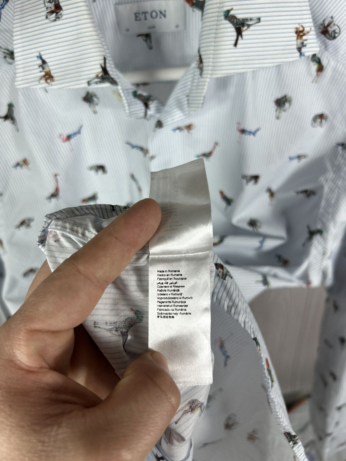 Eton ETON Blue Stripe Animal Print Shirt Size 38/15 Size US S / EU 44-46 / 1 - 10 Thumbnail