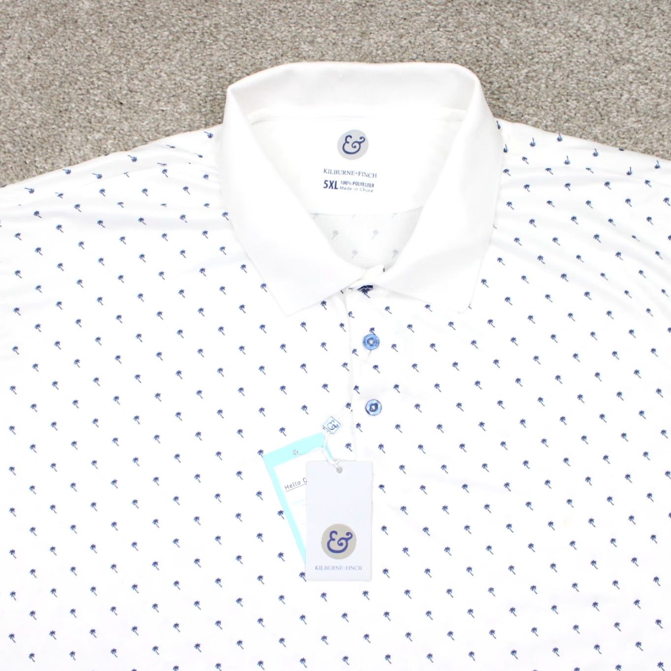 Vintage Kilburne & Finch Polo Shirt Mens 5XL White/Blue Palm Tree All Over Print NWT AOP Shirt Size US XXL / EU 58 / 5 - 5 Thumbnail