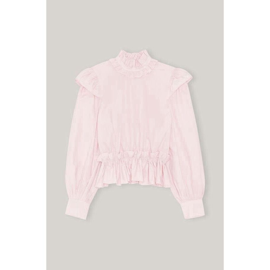 Ganni Ganni Women’s Top Pink Cotton Poplin Blouse Ruffled Cropped Size S / US 4 / IT 40 - 2 Thumbnail