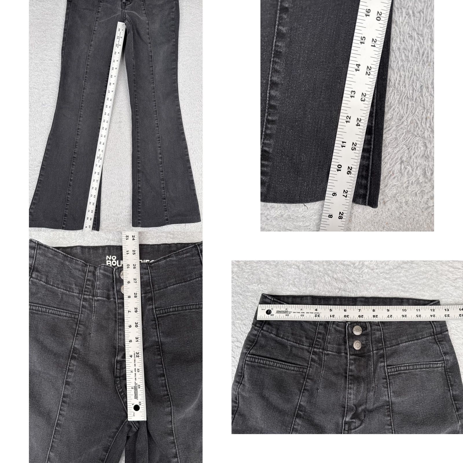 Vintage No Boundaries Jeans Womens 4 Black Gray Rise Flare Double Button Stretch Zip Denim Jeans Slim Fit Mid Rise 5-Pocket Womens Size 27" / US 4 / IT 40 - 8 Thumbnail