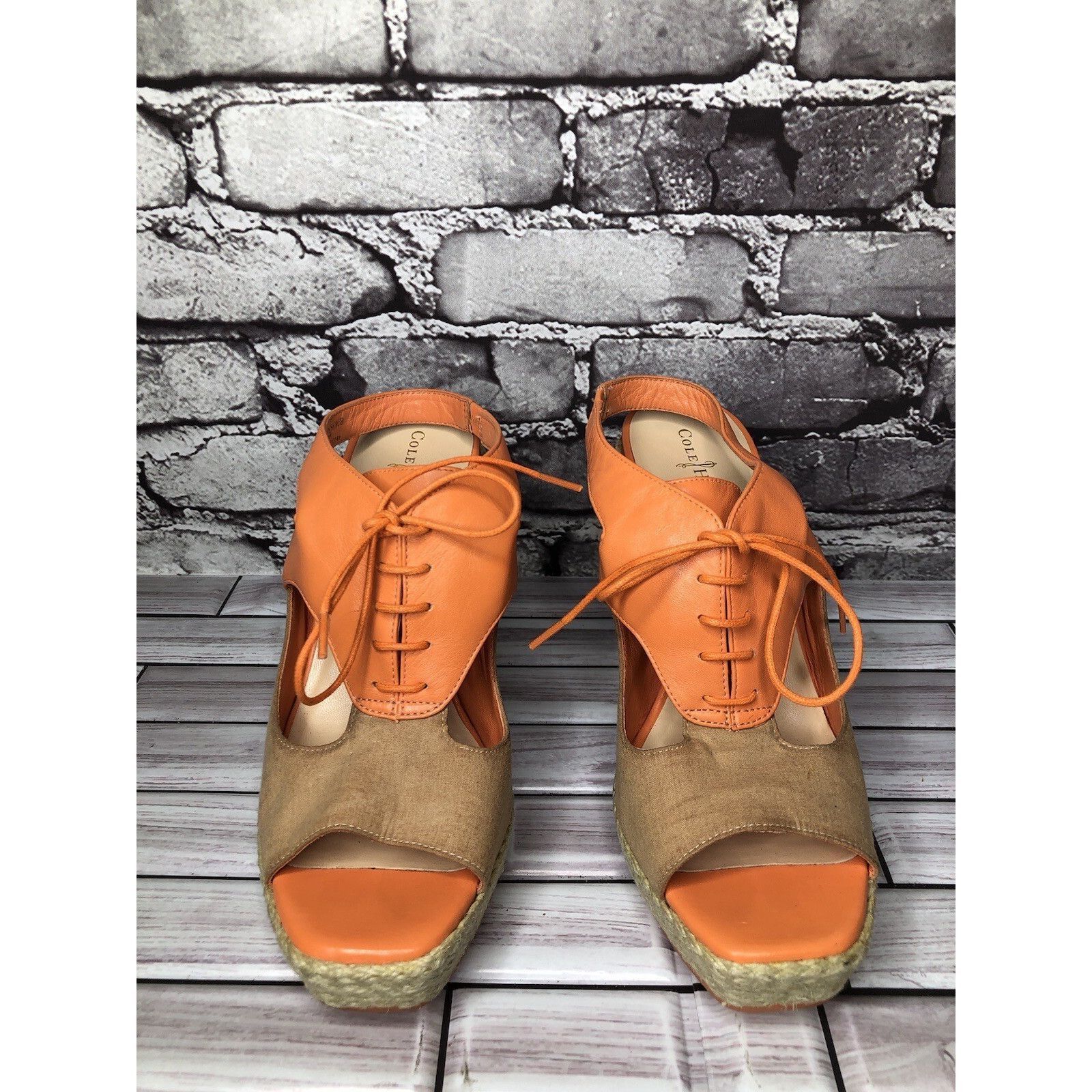 Cole Haan Cole Haan Orange Leather Lace Up Wedge Espadrilles Sandals W Size US 9.5 / IT 39.5 - 20 Thumbnail