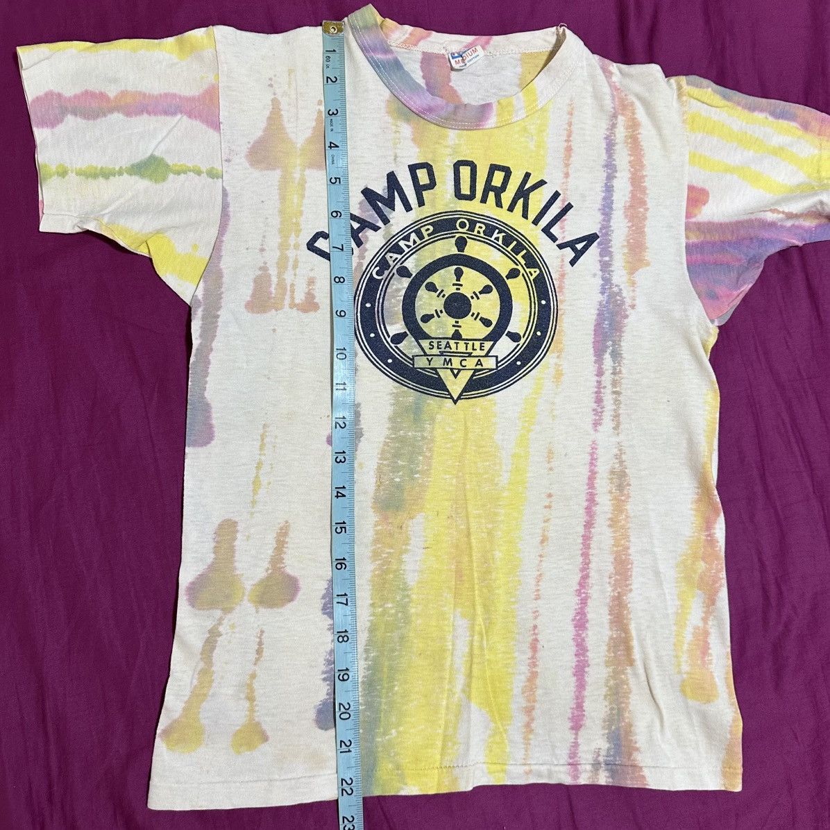 Champion × Vintage Vintage 1970s Champion Blue Bar T Shirt M YMCA Camp Tie Dye Size US M / EU 48-50 / 2 - 7 Thumbnail