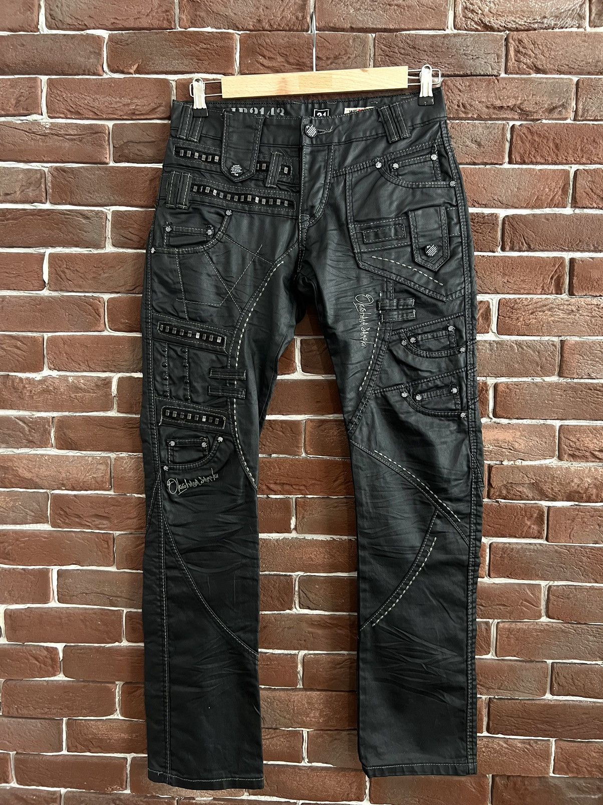 image of Vintage Japrag Multipocket Waxed Drip Denim Japanese Designer Pants in Black, Men's (Size 31)