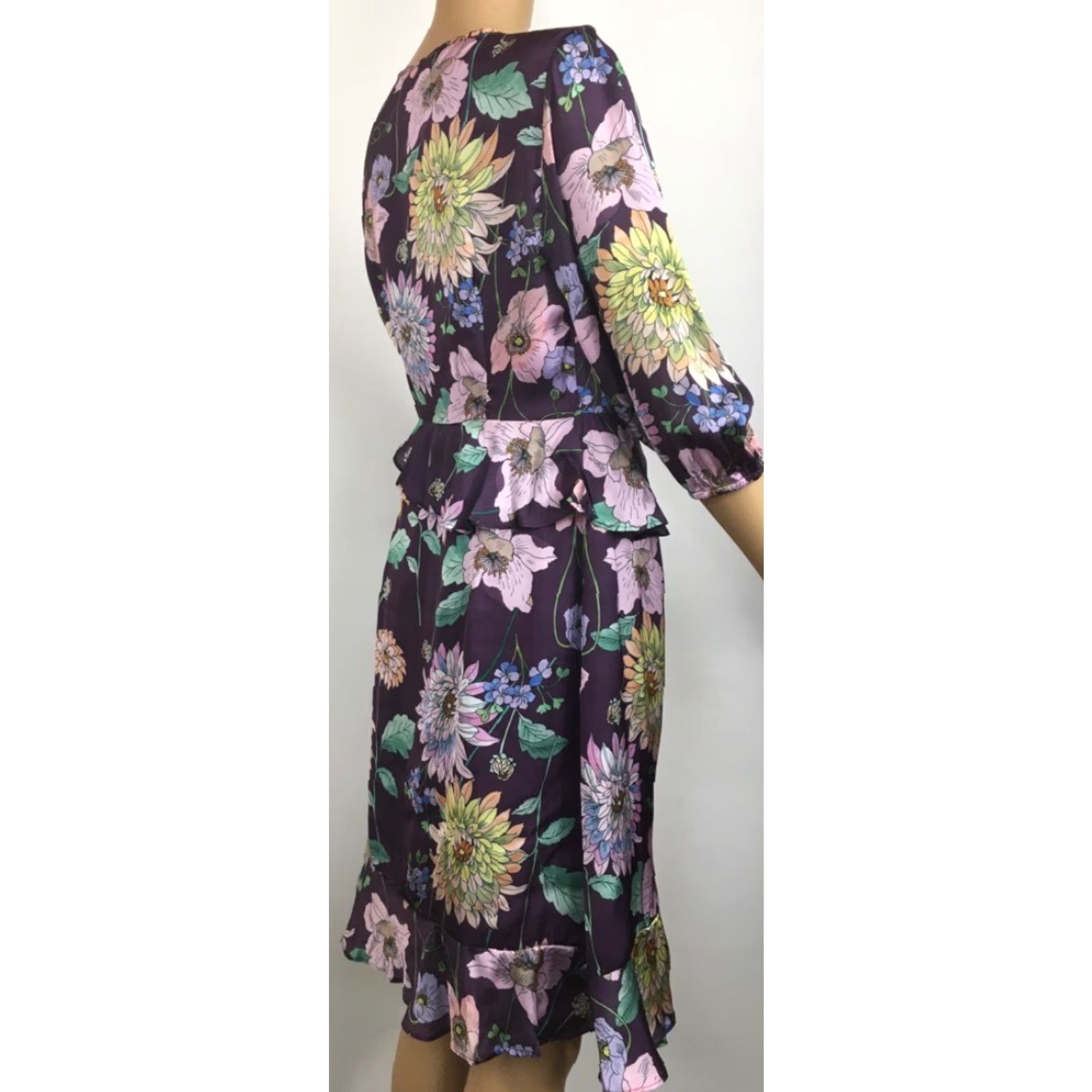 Vintage Ella Moon Womens Wrap Dress Purple Floral Ruffle Hem Knee Length V Neck S New Size S / US 4 / IT 40 - 2 Thumbnail