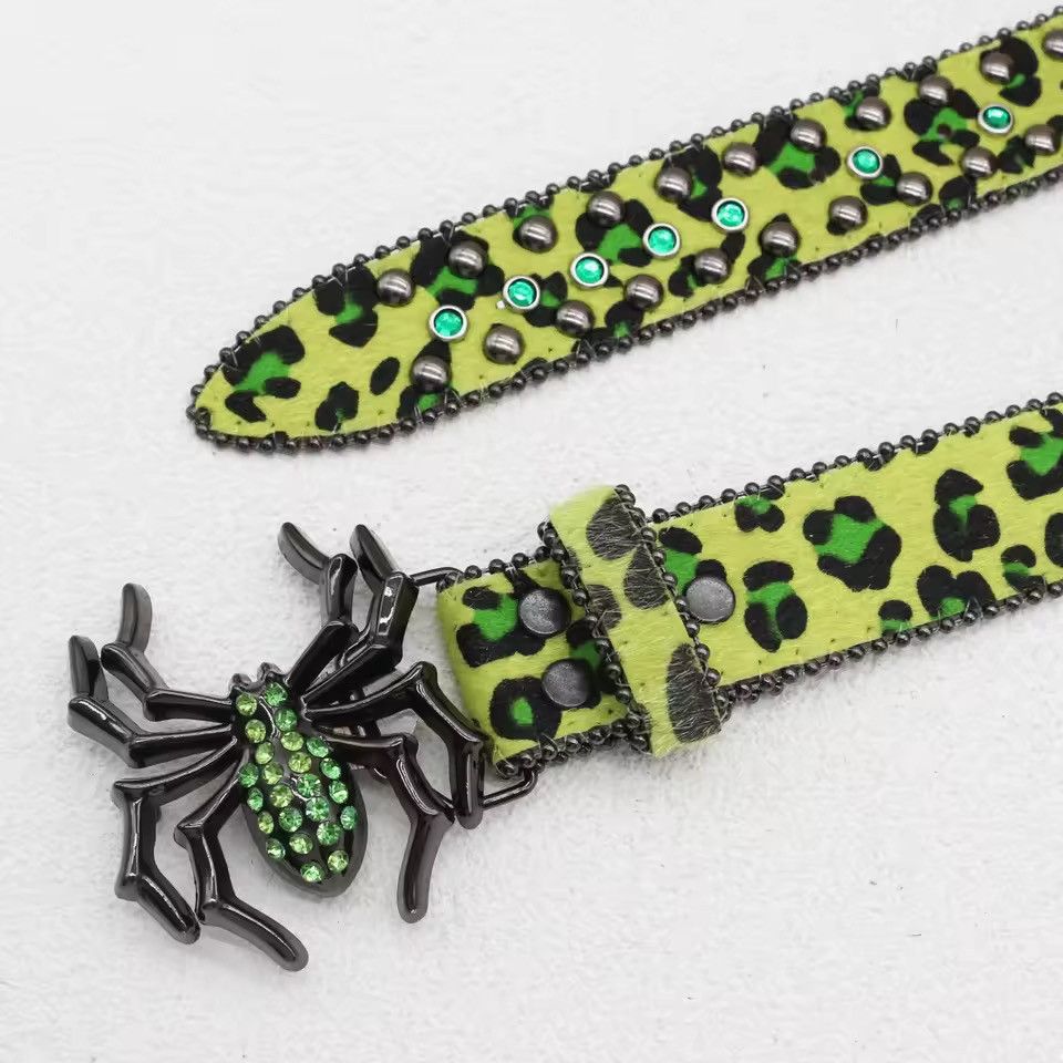 Japanese Brand 115 cm 🕷️ Y2K GOTH Leopard Print PU Leather Spider Buckle 🕸️✨ Size ONE SIZE - 3 Thumbnail