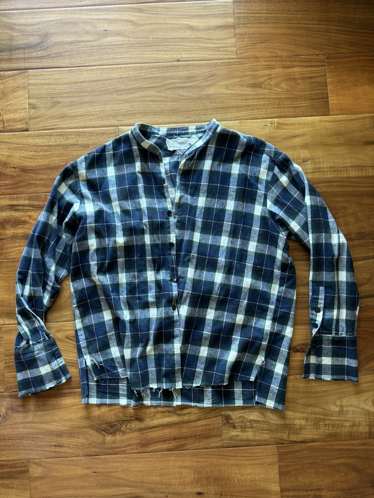 image of Greg Lauren Aw23 Studio Shirt Flannel in Blue Green, Men's (Size 2XL)