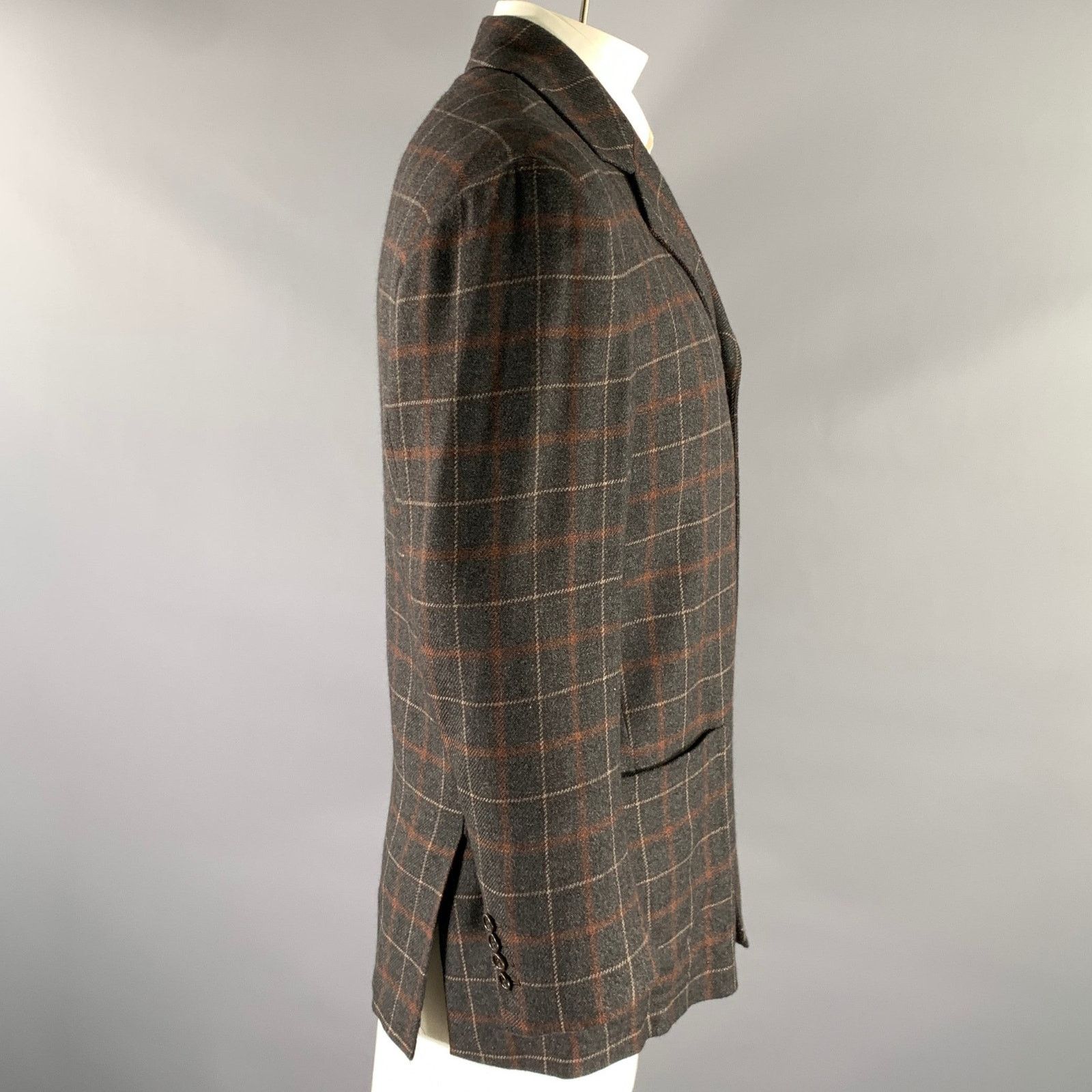 Kiton KITON Size Brown Plaid Cashmere Notch Lapel Sport Coat Size 40R - 3 Thumbnail