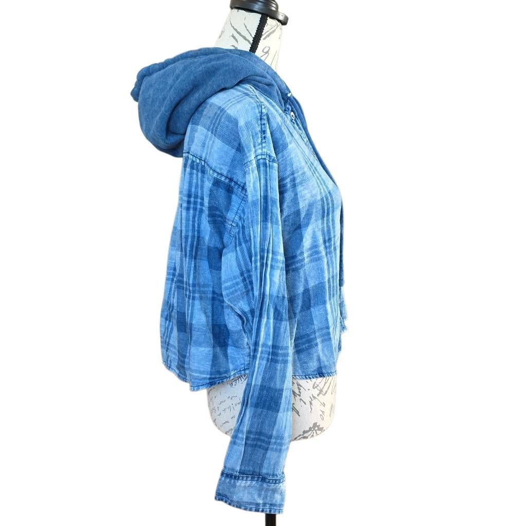 American Eagle Outfitters American Eagle Women's Size Medium Blue Plaid Cropped Hoodie Size M / US 6-8 / IT 42-44 - 6 Thumbnail