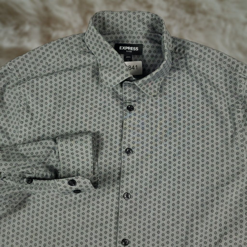 Express Express Gray Geometric Button-Up Shirt Mens Large Long Sleeve Classic Fit Size US L / EU 52-54 / 3 - 1 Thumbnail