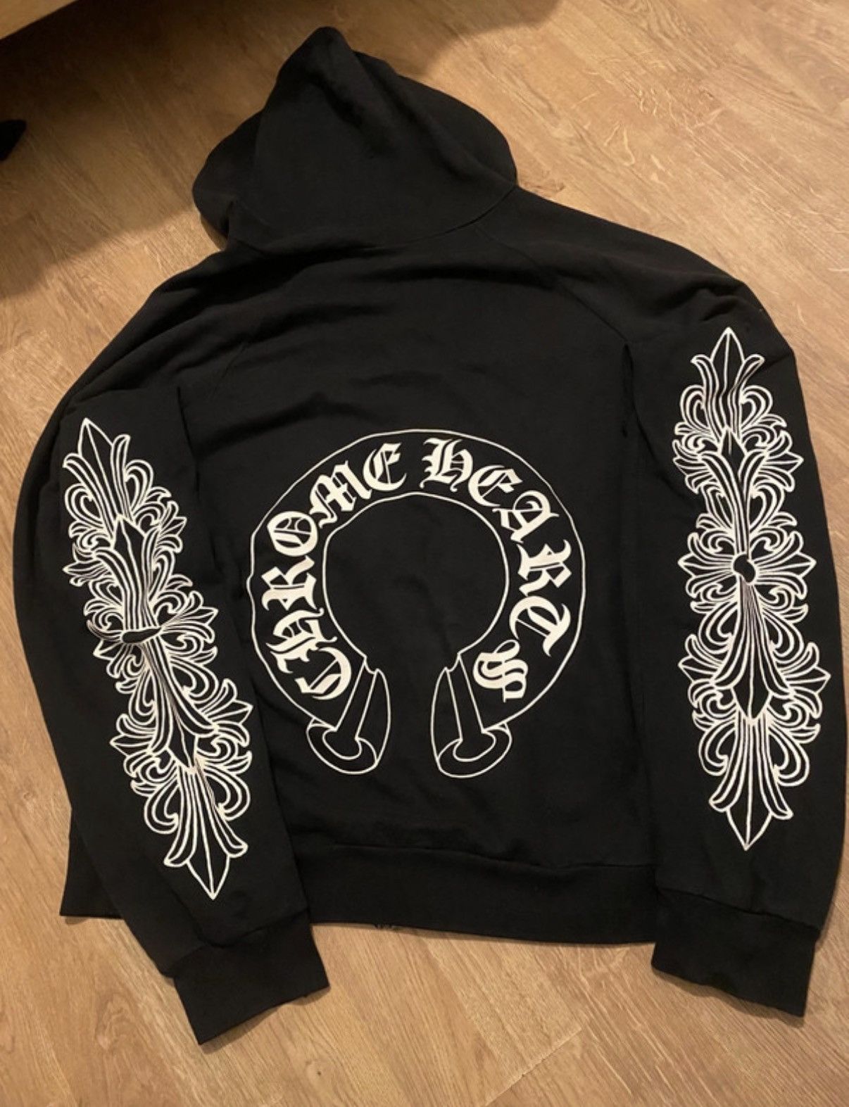 Pull à Capuche Chrome Hearts - Noir Floral Coeurs Cheval, Taille L Homme, Occasion Parfait