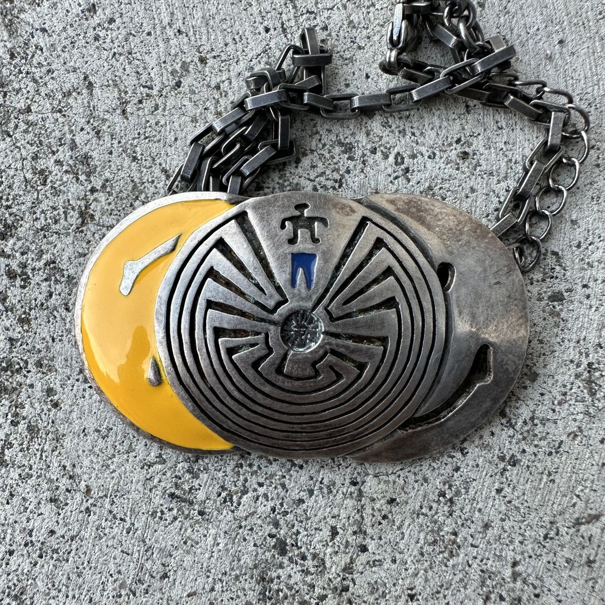 image of Kapital x Kapital Kountry Smiley Face Silver Wapi Sapi Peace Navajo Americana Necklace, Men's