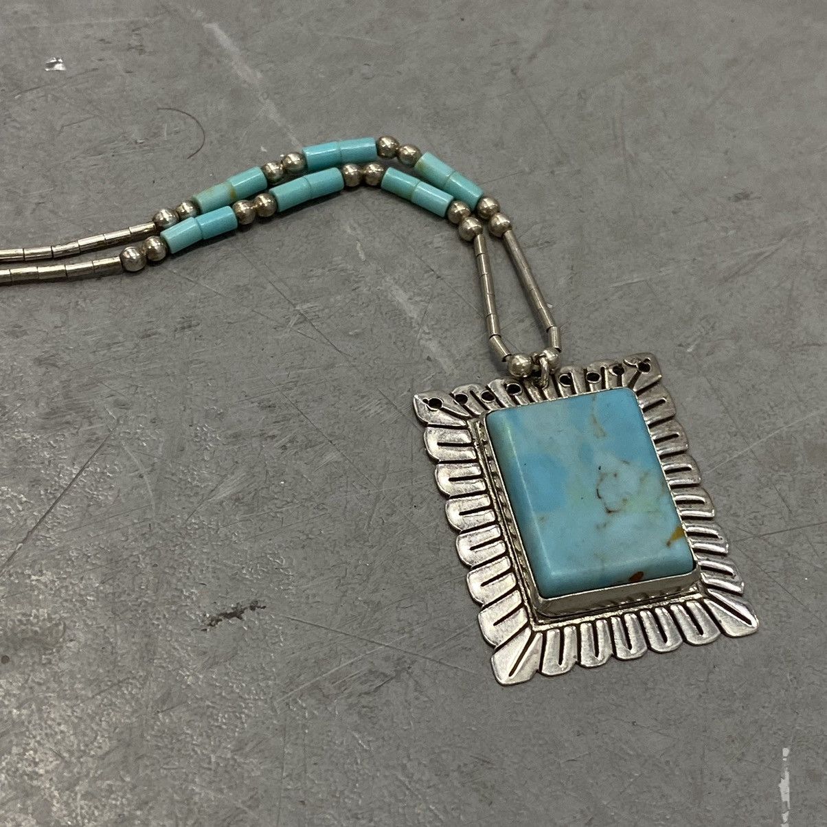 Kapital × Vintage Vtg 60s 70s Navajo Turquoise Sterling Square Concho Necklace Size ONE SIZE - 1 Thumbnail
