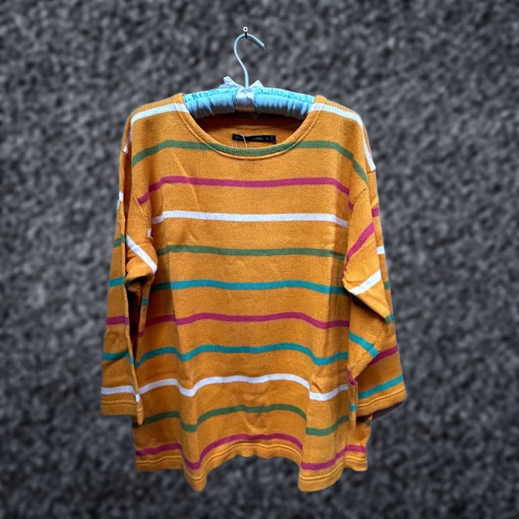 Vintage Gudrun Sjoden Women's 3/4 Sleeve Striped Pullover Knit Sweater Orange XL New Size XL / US 12-14 / IT 48-50 - 1 Thumbnail