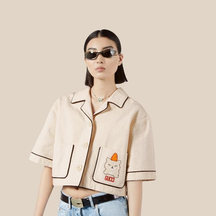 Gucci o1la5ras0526 Cotton Canvas Jacket With Animal Patch in Ivory Size XXS / US 00 / IT 34 - 3 Thumbnail