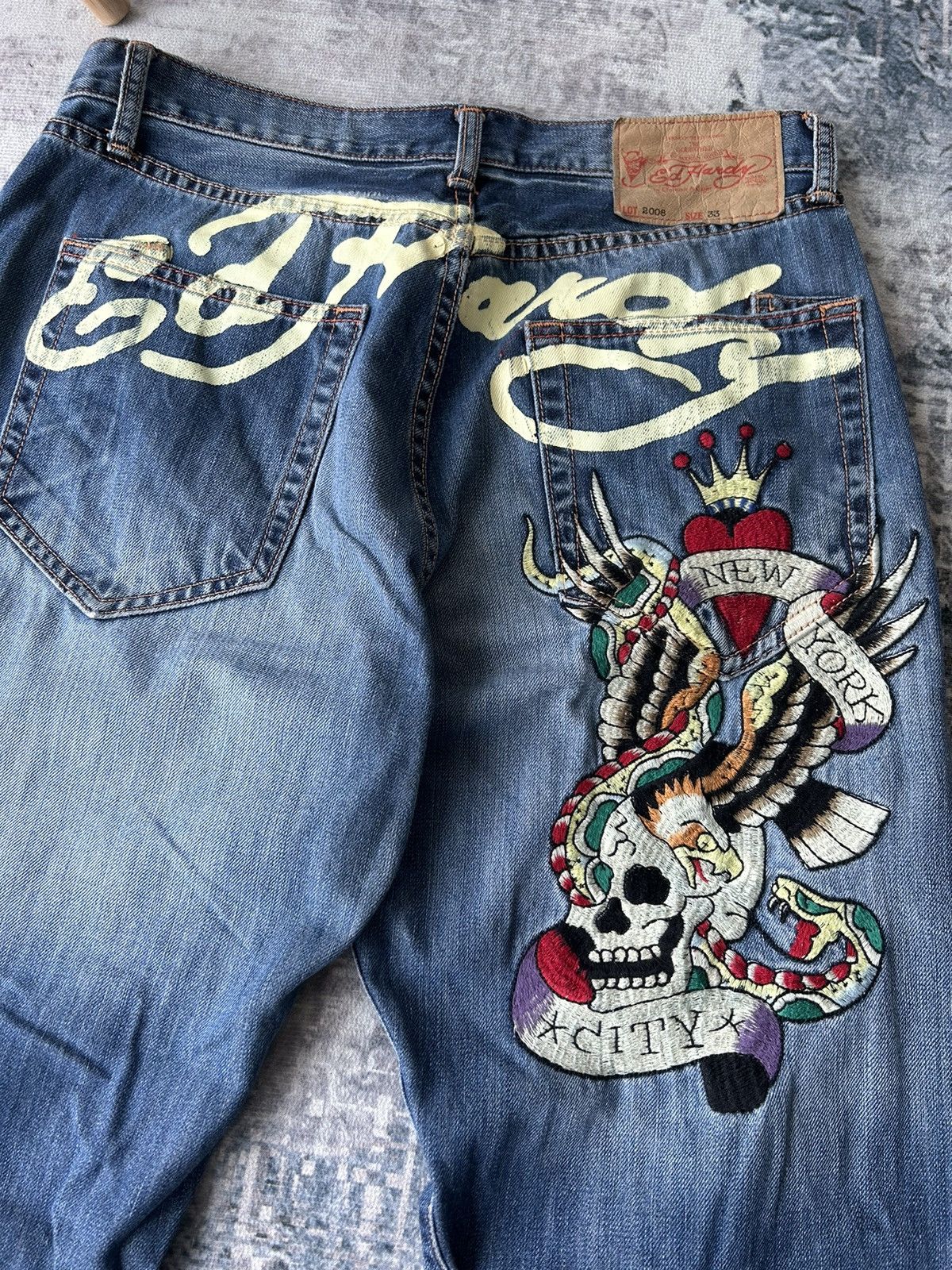 Ed Hardy Embroidery New York Skulls Ed Hardy Denim Size US 33 - 5 Thumbnail