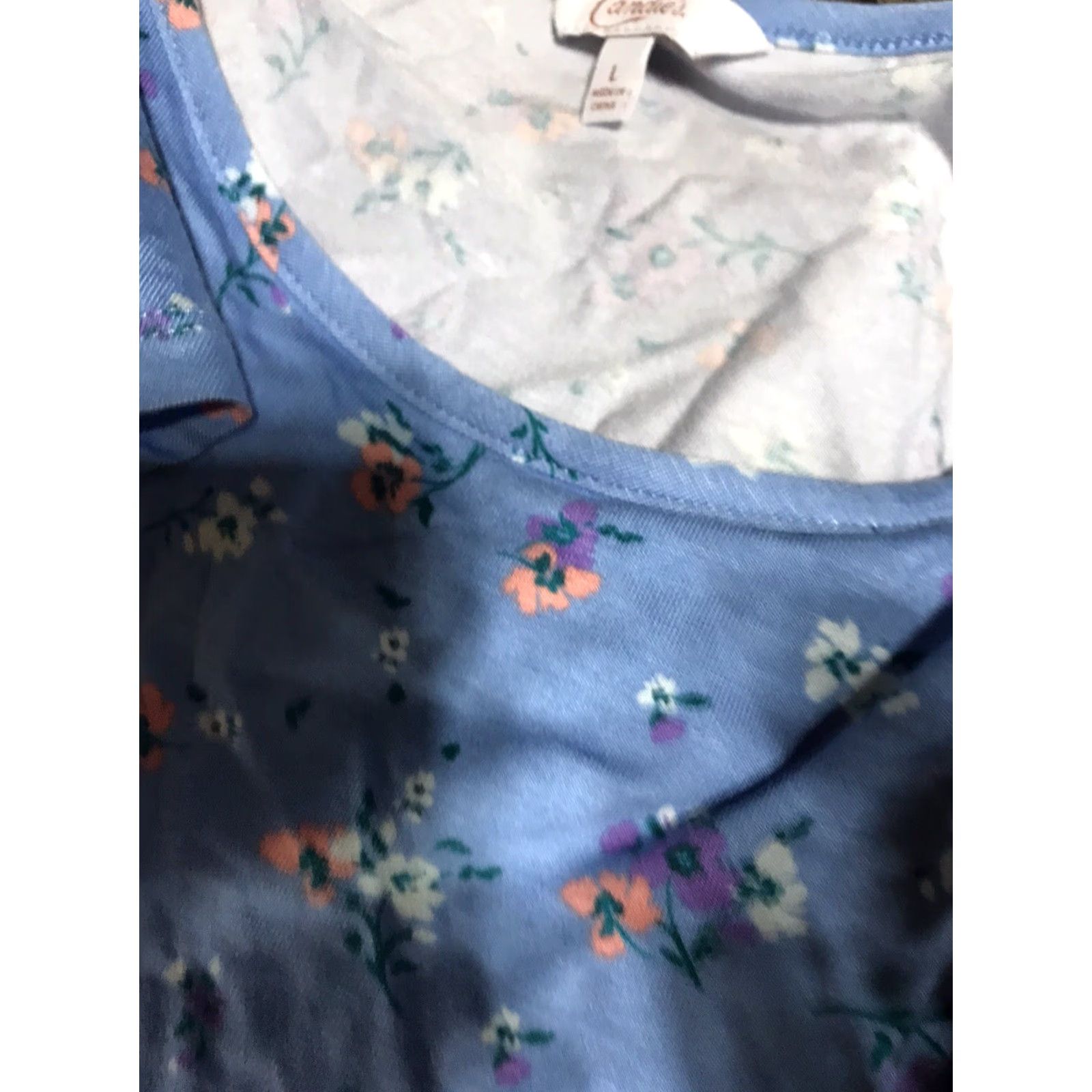 Vintage Candies Women's Knit T-Shirt Blue Floral Short Sleeve Tie Front Casual Size L Size L / US 10 / IT 46 - 3 Thumbnail