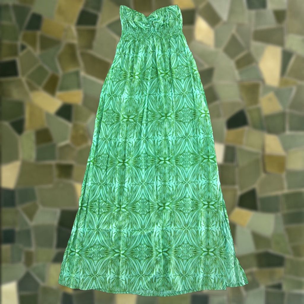 Vintage VINTAGE Nectar Creations Dress Maxi M Green Floral Hawaii Strapless Long Rayon Dress Women's Size M / US 6-8 / IT 42-44 - 1 Thumbnail