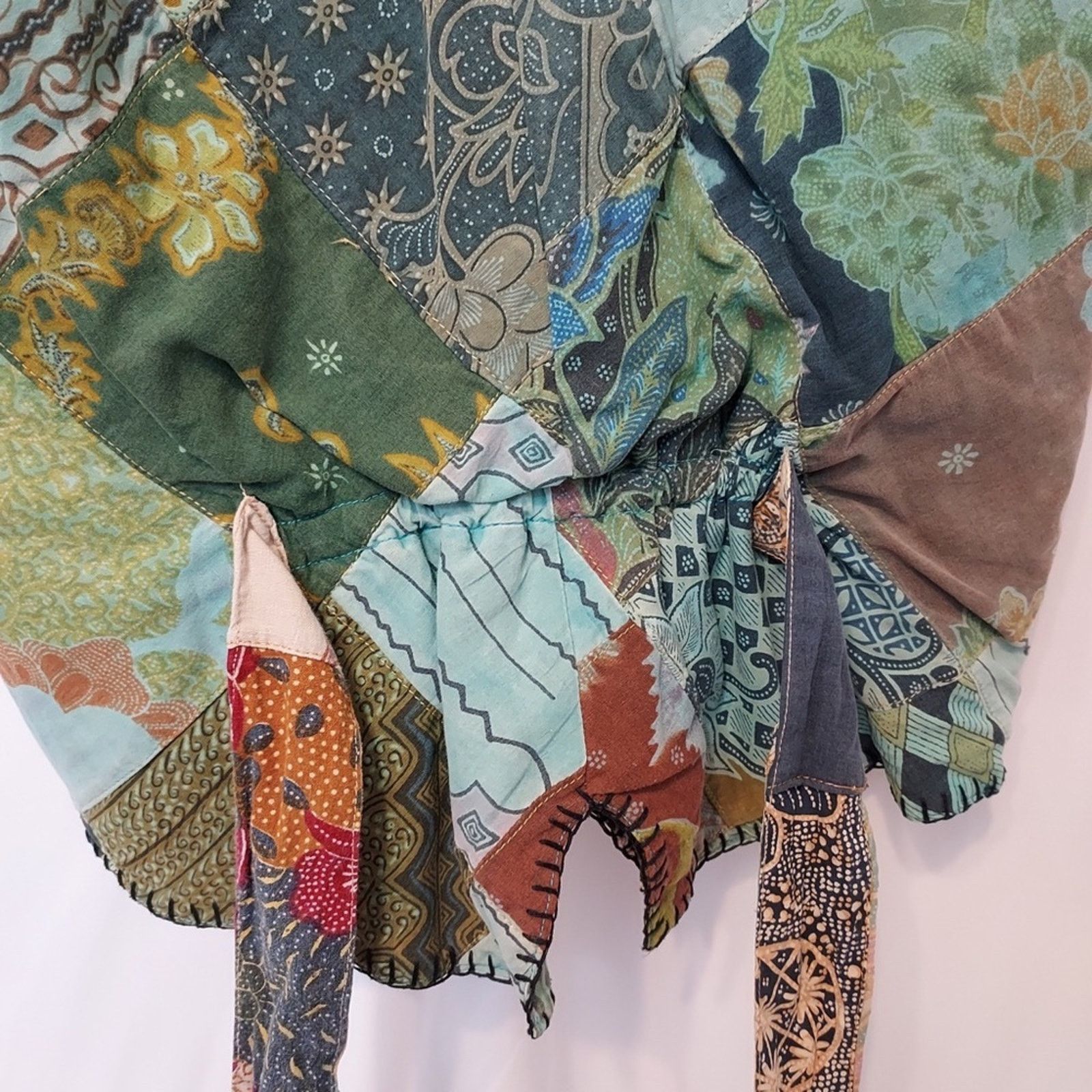 Other We Be Bop Patchwork Stitch Tie Back V-Neck Vest Jacket Top Size M / US 6-8 / IT 42-44 - 6 Thumbnail