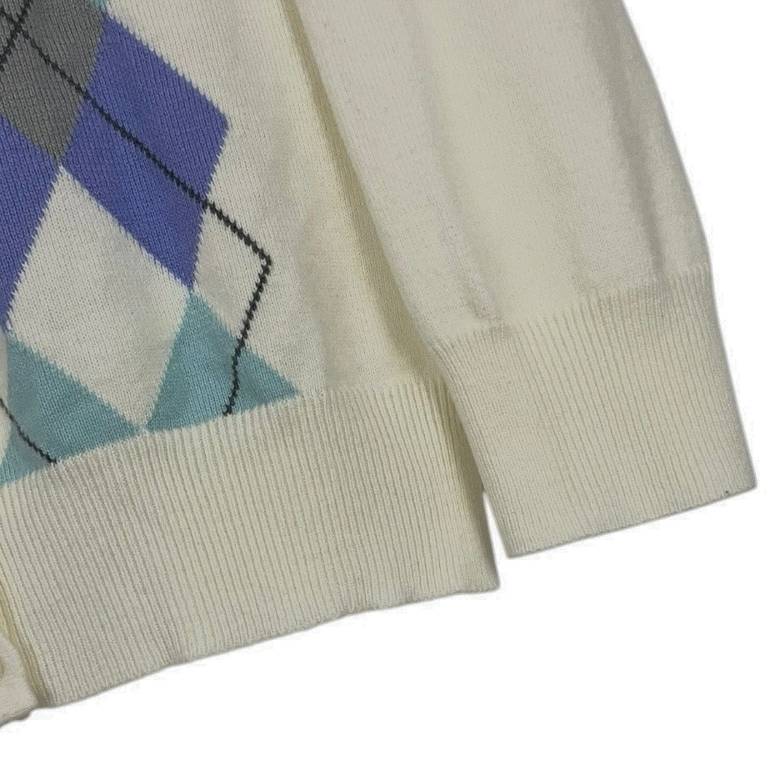 Croft & Barrow Croft & Barrow Cream and Blue Argyle Button Down Sweater Size L / US 10 / IT 46 - 3 Thumbnail