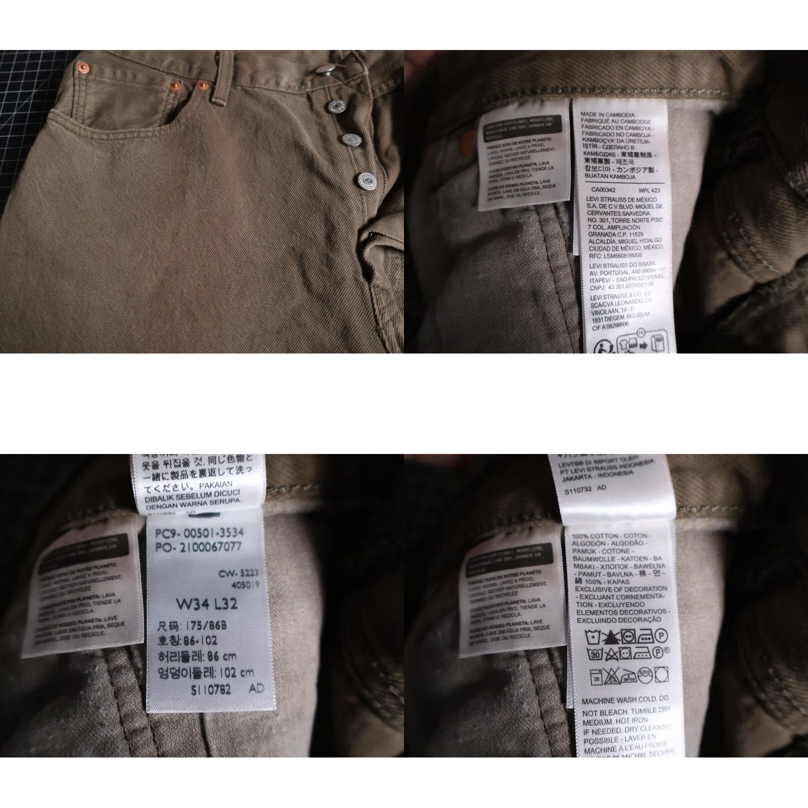 Levi's Levi'S Jeans Mens 34 Men Olive Button Fly Straight Leg Size US 34 / EU 50 - 8 Thumbnail