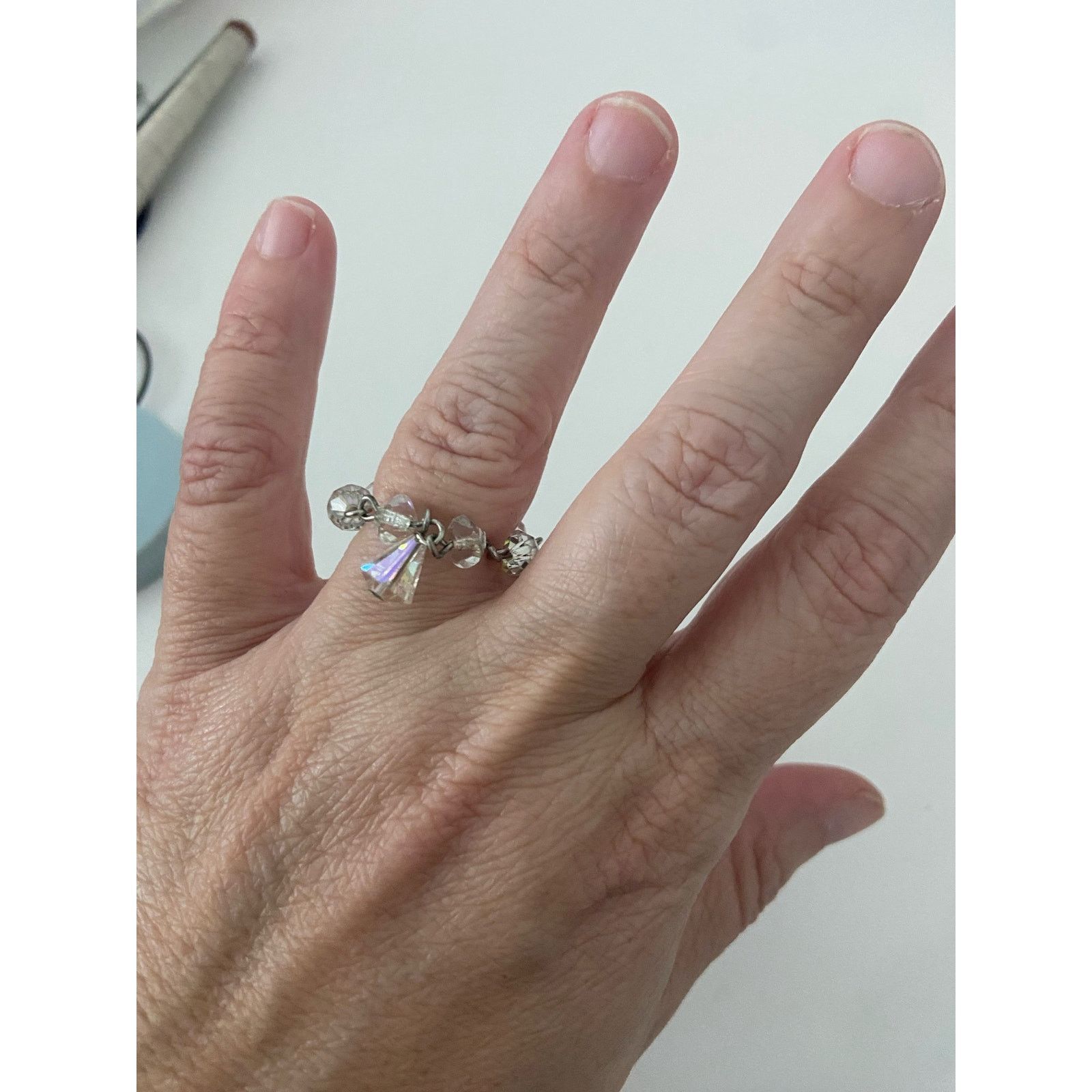 Handmade Upcycled clear glass bead ring size 7.5 Size ONE SIZE - 3 Thumbnail
