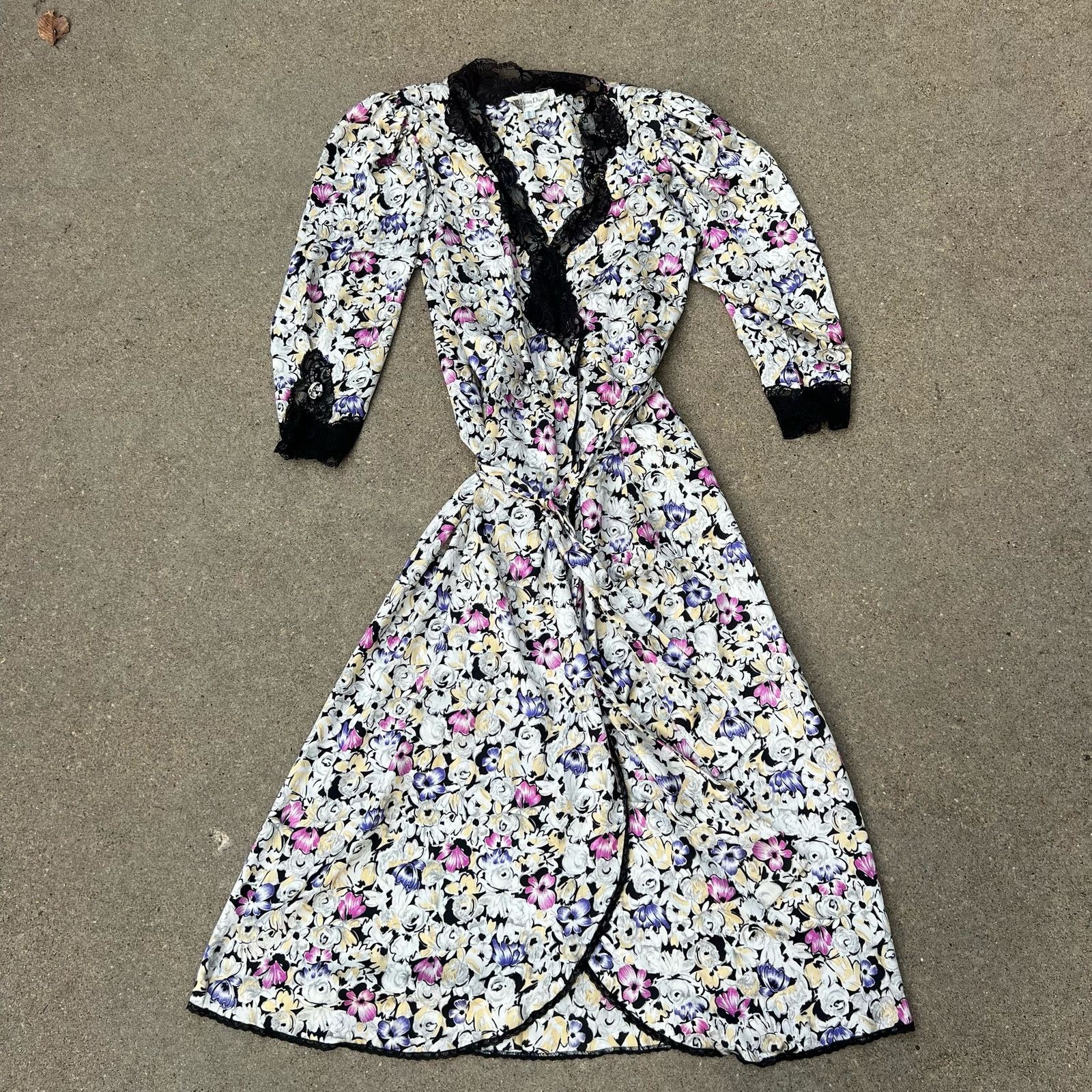 VTG Christian Dior Saks Fifth Avenue floral long robe MEDIUM