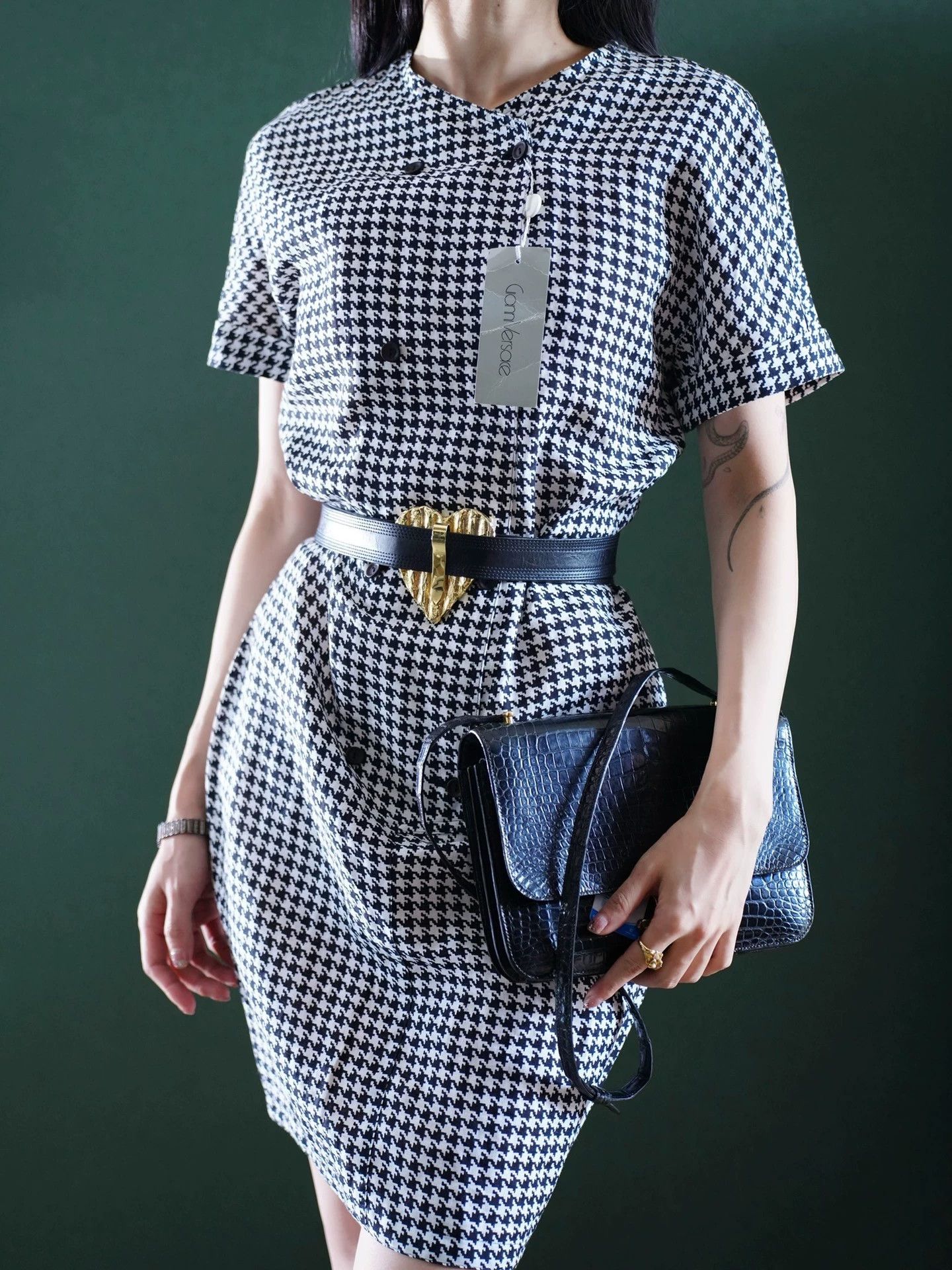 Other Gianni Versace 80s Linen Houndstooth Dress IT44/L Size M / US 6-8 / IT 42-44 - 1 Thumbnail