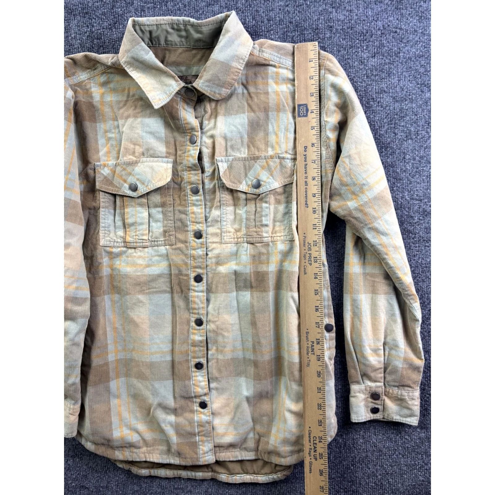 Prana PrAna Jacket Womens M Beige Plaid Corduroy Snap Front Lined Insulated Size M / US 6-8 / IT 42-44 - 3 Thumbnail