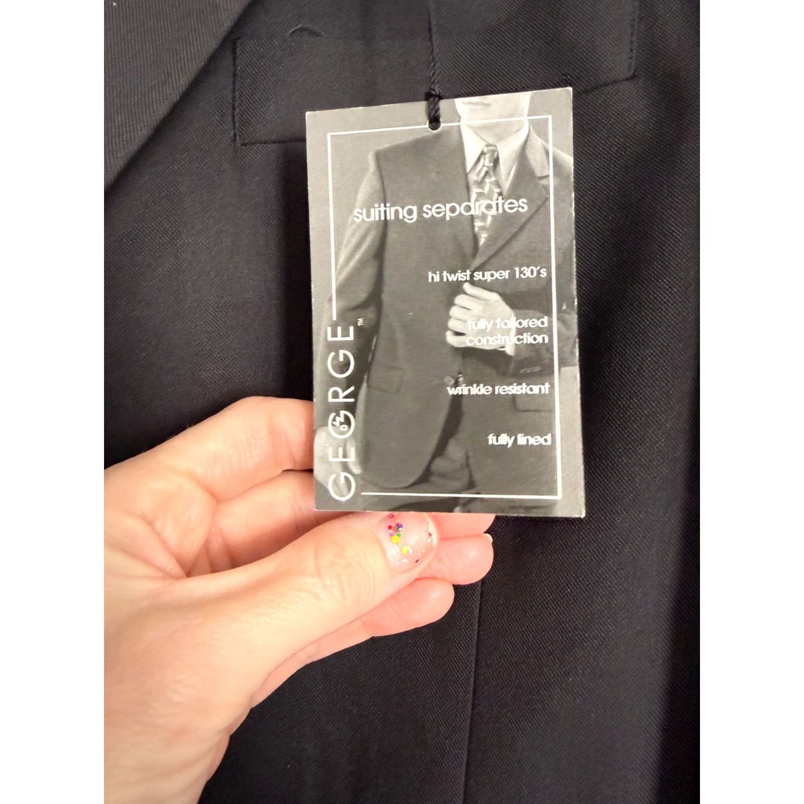 George George Suit Men's Jacket 40R Pants 44x32 Black Set Wrinkle Free NWT Size 40R - 3 Thumbnail