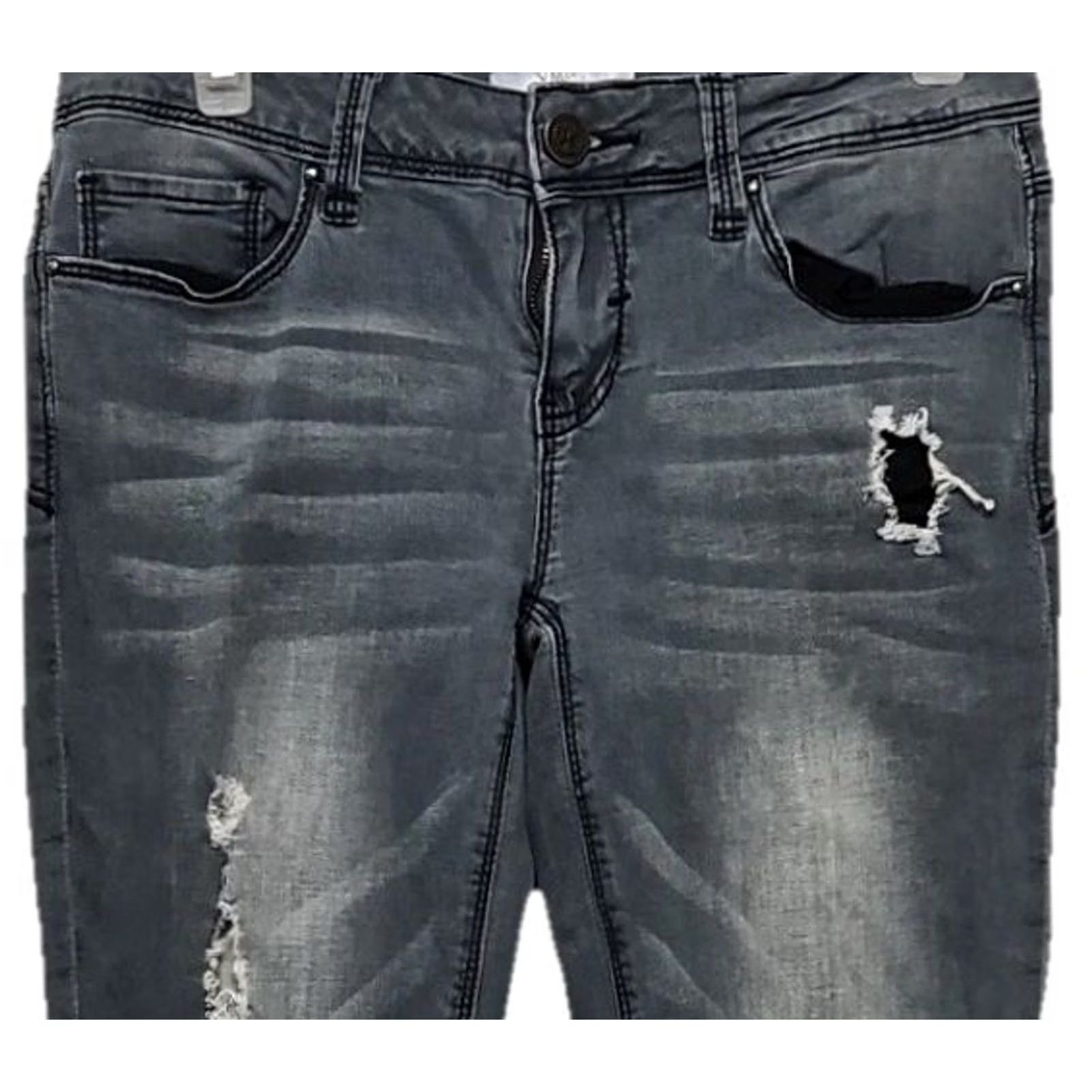 Denime YMI Skinny Jeans Juniors 5 Distressed Ripped Stretch Mid Rise Blue Denim Womens Girls 26in Inseam Regular Separate Zip Button Pant Size 27" / US 4 / IT 40 - 2 Thumbnail