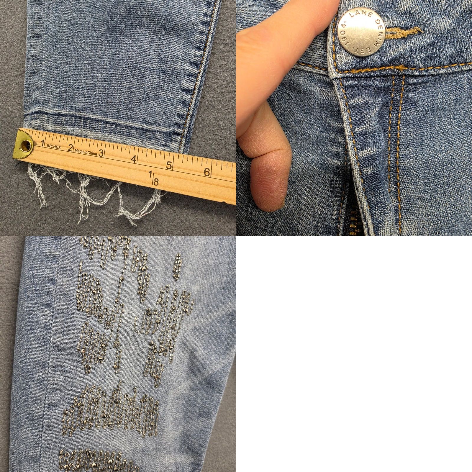 Vintage Lane Bryant Jeans Womens 18 Rhinestone Embellished Raw Hem Stretch Skinny Denim Jeans Size 40" / US 18 - 8 Thumbnail