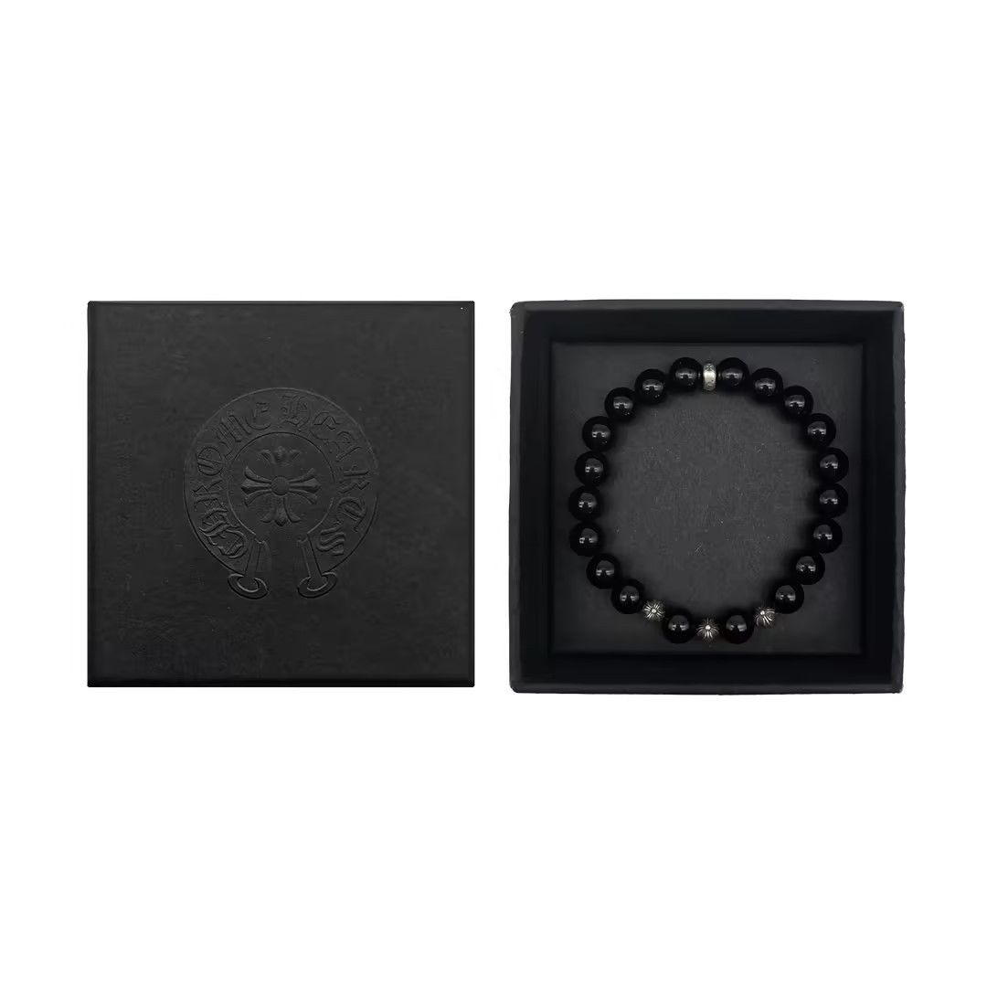Chrome Hearts Chrome Hearts 8mm Obsidian 4 Silver Cross Bracelet Size ONE SIZE - 4 Thumbnail