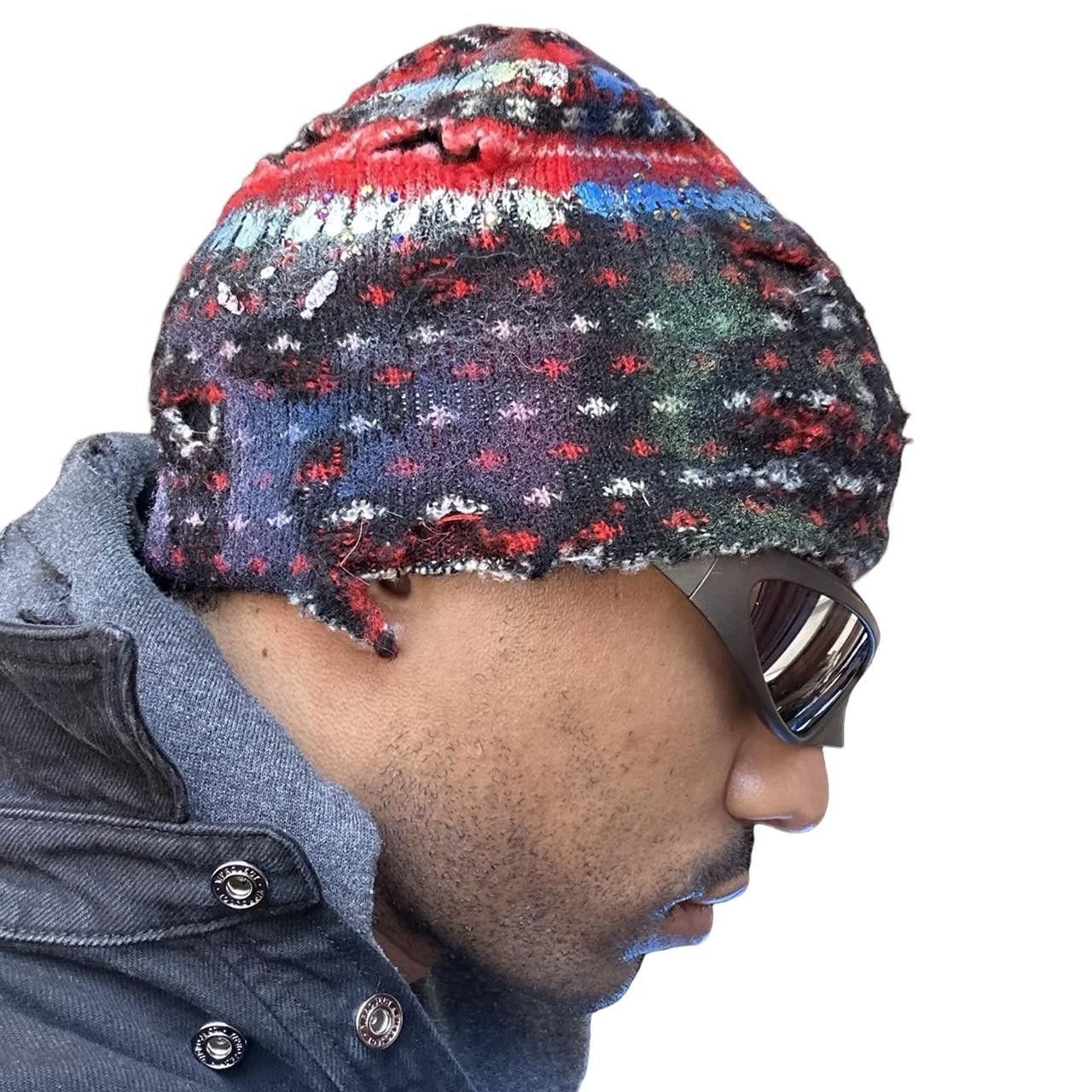 Other ASTROBOI* Distressed Fair Isle Black/Red Rhinestone Beanie Size ONE SIZE - 1 Thumbnail