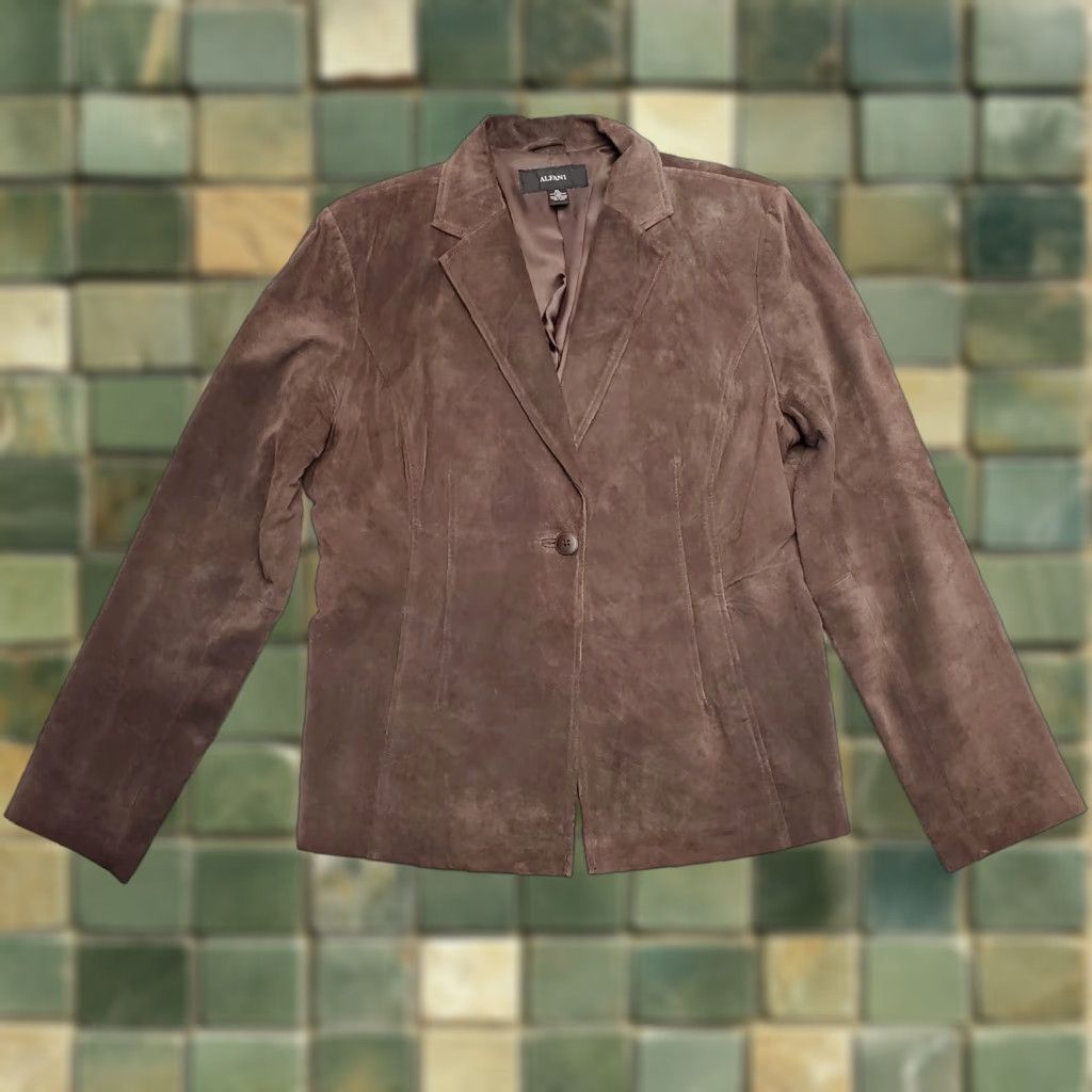 Alfani Blazer Womens XL Brown Leather Casual Professional Lined Jacket