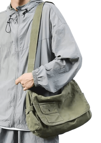 Japanese Brand Workwear School Canvas Shoulder Bag Large Messenger Bag Size ONE SIZE - 1 Thumbnail