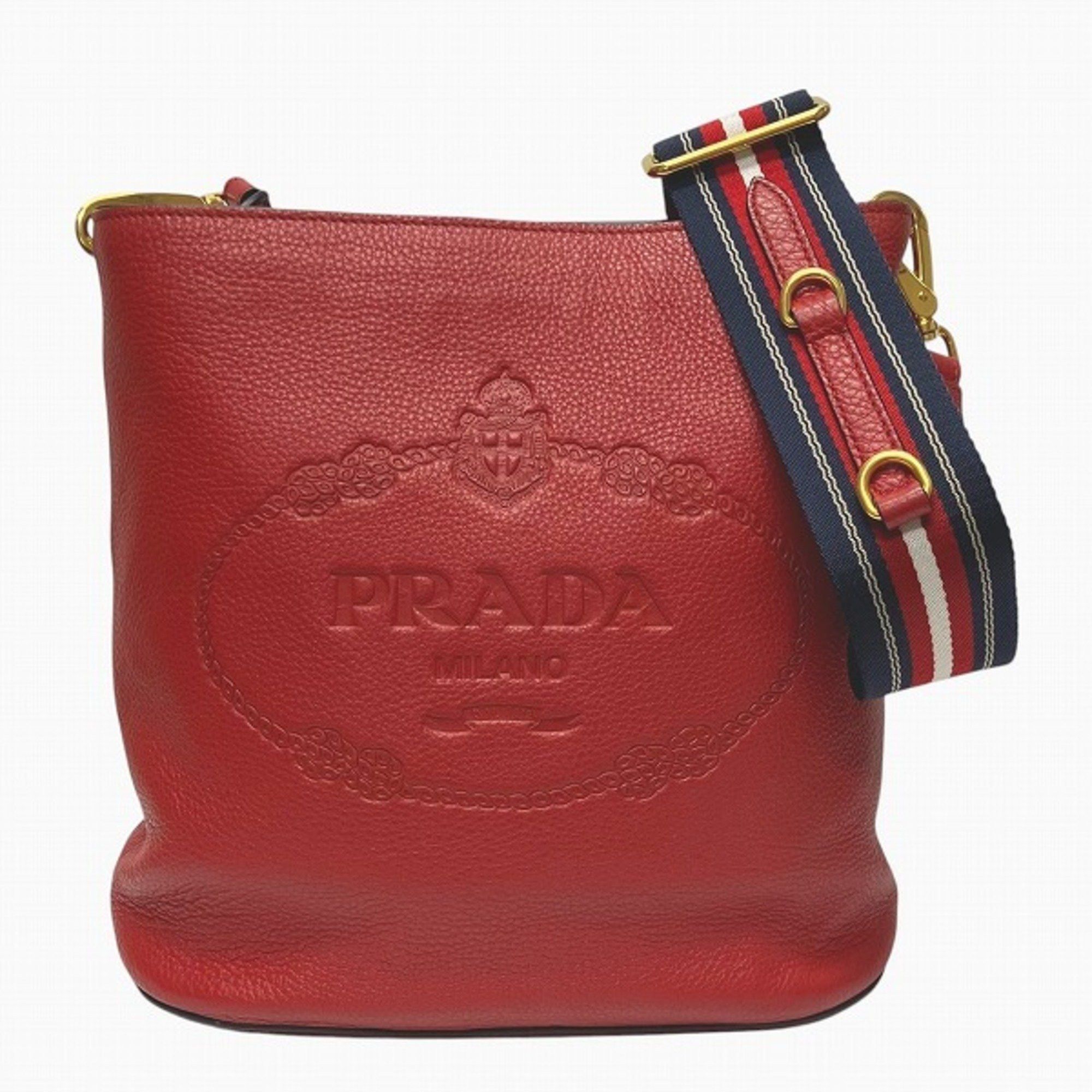PRADA CRIMSON STRIPE LEATHER HAND BAG