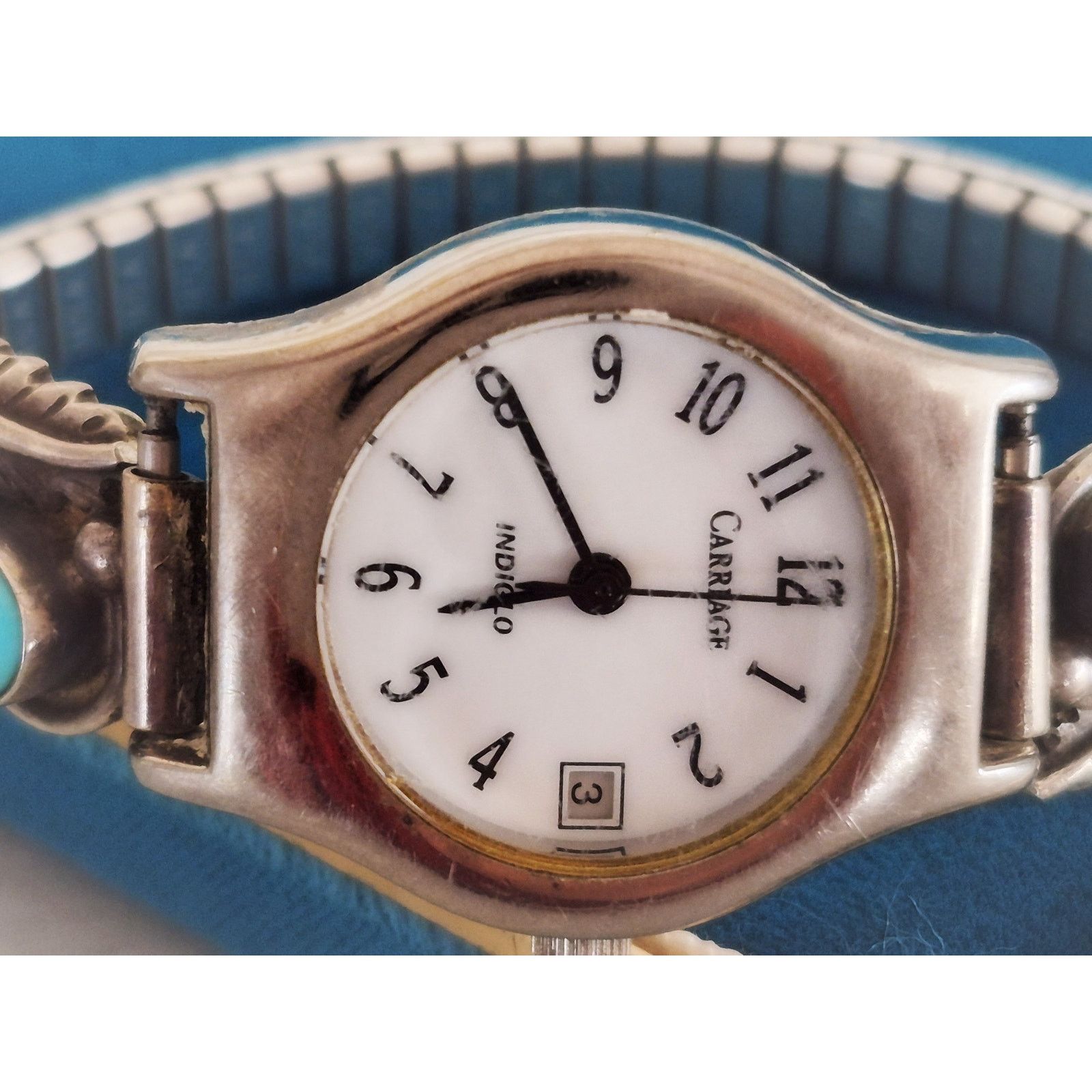 Vintage Timex Women\'s Silver-Tone Watch with Native American Sterling Accents Timex Sterling Silver W/ Native American Turquoise and Coral  main image 2