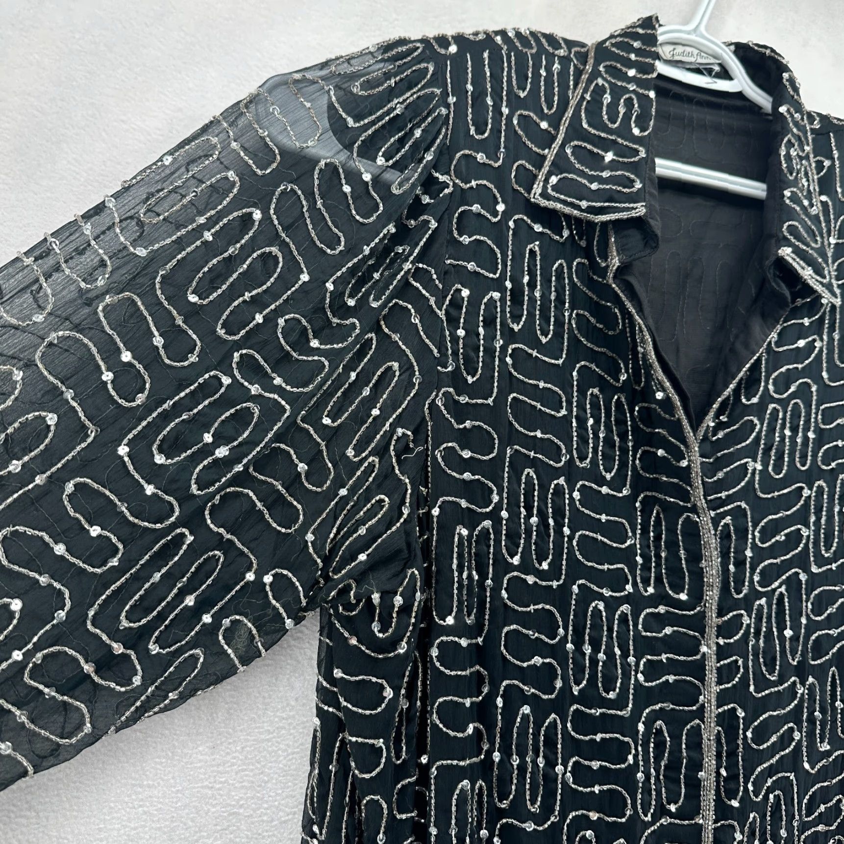 Vintage Judith Ann Black Beaded Blouse Top Womens Collared Button Front Long Sleeve Regular Size L - Casual Formal Shirt Shirt Size L / US 10 / IT 46 - 4 Thumbnail