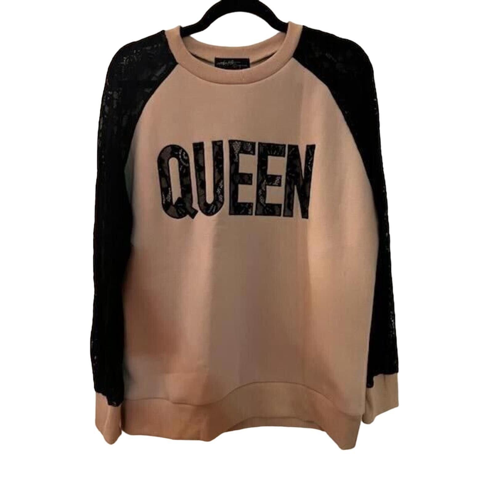 Designer OnTwelfth 'QUEEN' Graphic Lace Sleeve Sweatshirt SZ L Size L / US 10 / IT 46 - 4 Thumbnail