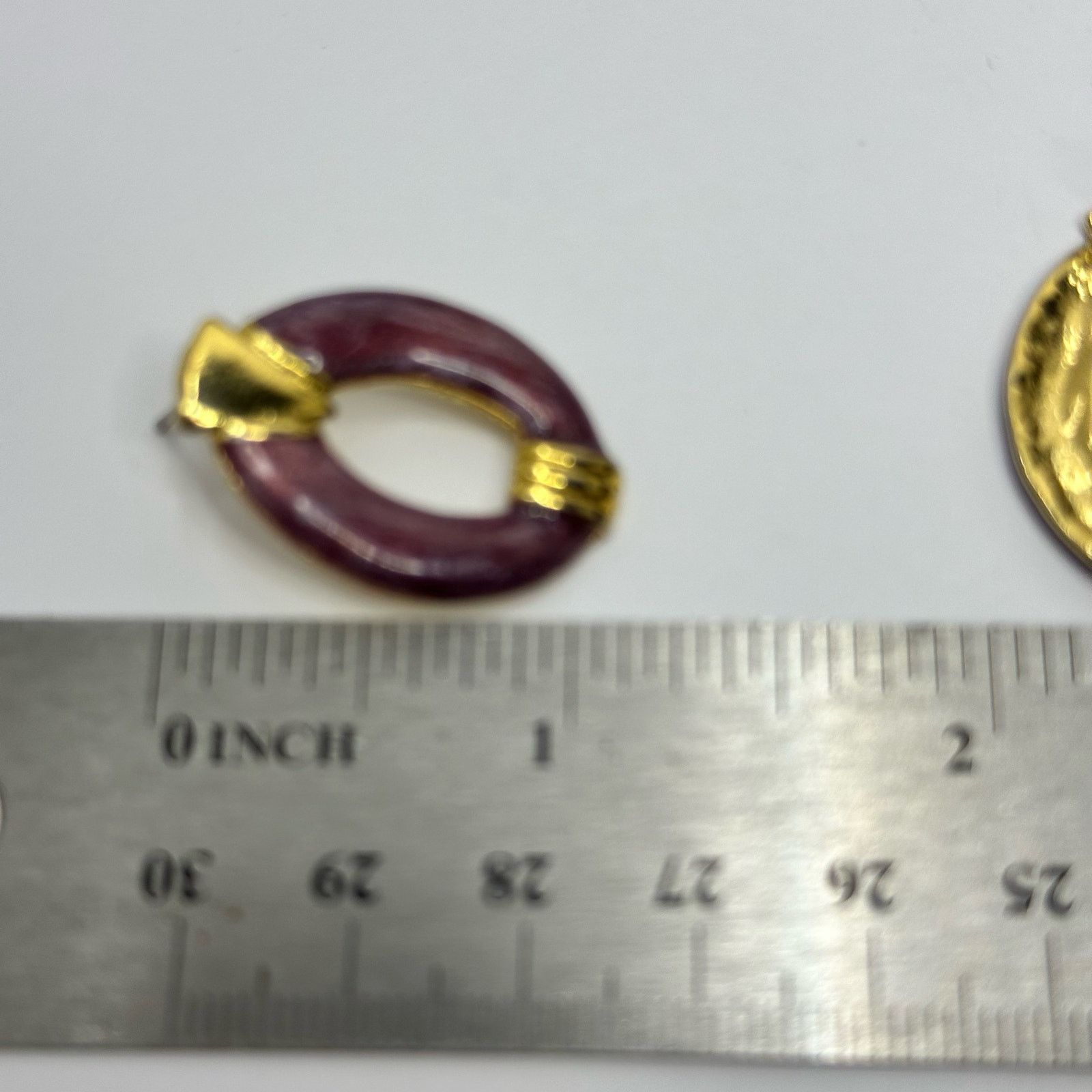 Vintage 80's Oval Post Earrings Purple Sparkle Enamel and Gold Stud Size ONE SIZE - 6 Thumbnail