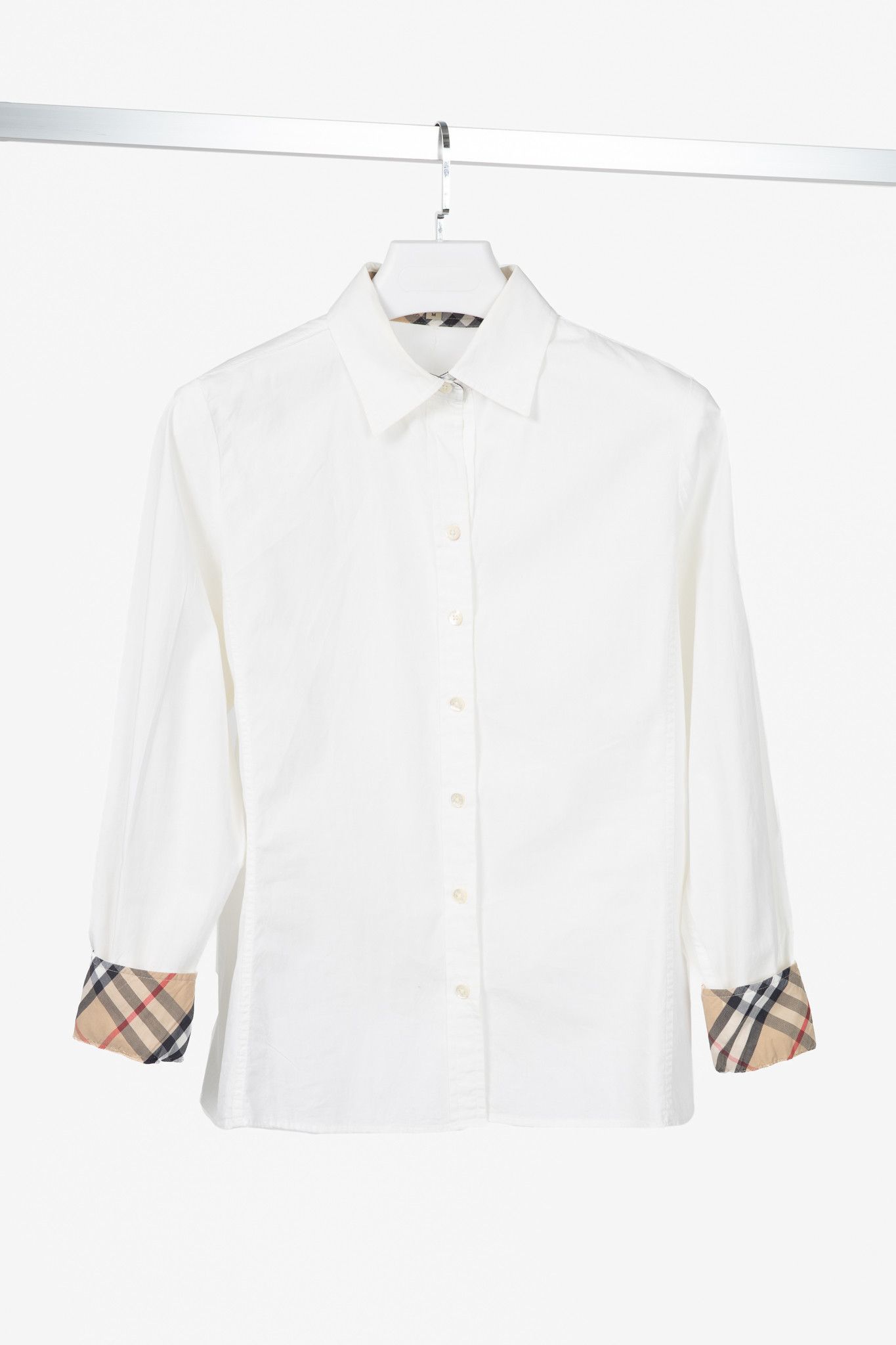Burberry Burberry White Cotton-Poplin Check-Cuff Buttoned Shirt Size M / US 6-8 / IT 42-44 - 1 Thumbnail