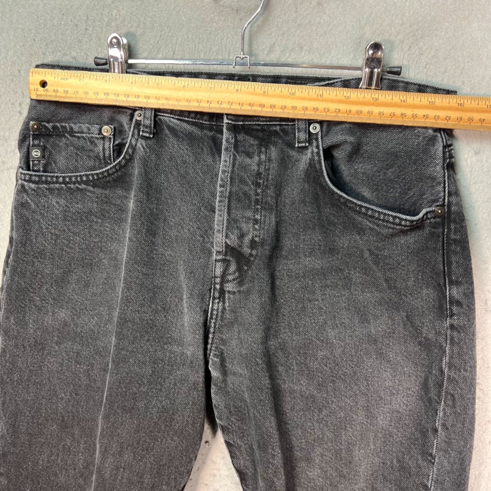 Denime AG Adriano Goldschmied Jeans Slim 32x31 Denim Black 100% Cotton Vintage? No, 5-Pocket Mens Straight Rise Mid Dark Wash Zip Button Shirt? Size US 32 / EU 48 - 6 Thumbnail