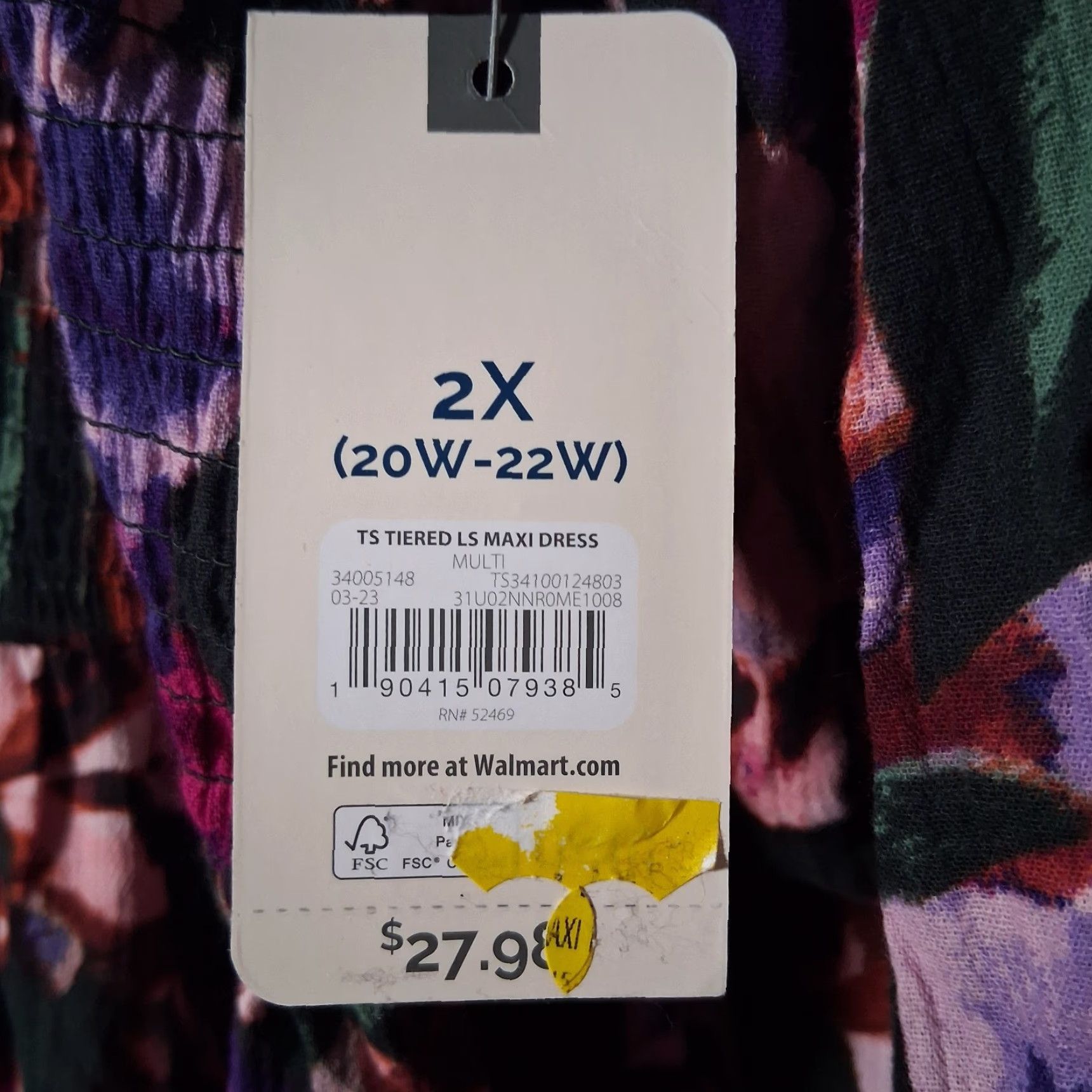 Vintage Terra & Sky Maxi Dress Plus Size 2X Pink Floral Long Sleeve Tiered Smocked Casual Women Size XXL / US 16-18 / IT 52-54 - 6 Thumbnail