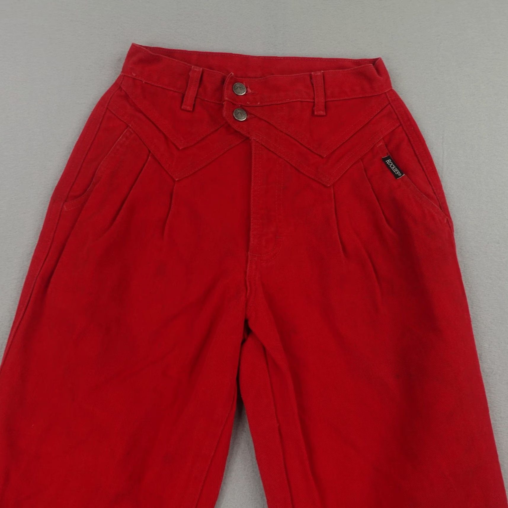 Vintage VINTAGE Rockies Women's Denim Jeans 29 Red Cowboy Southwestern High Waist Straight Fit Medium Wash Retro US Size 29" - 2 Thumbnail
